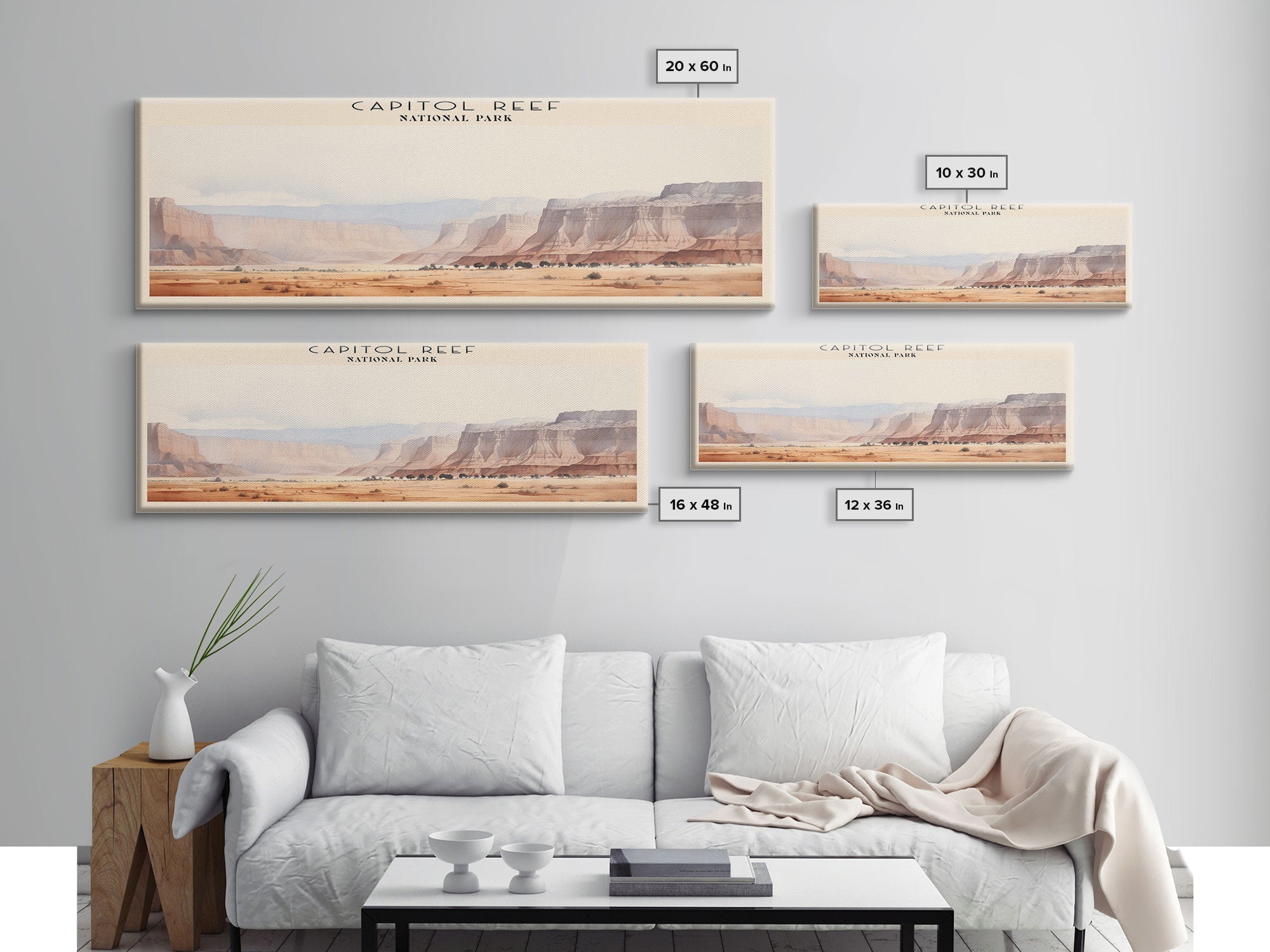 Capitol Reef National Park Panoramic Utah Travel Art, National Park Print, Minimalist Travel Art, Subdued Watercolor Painting Panoramic