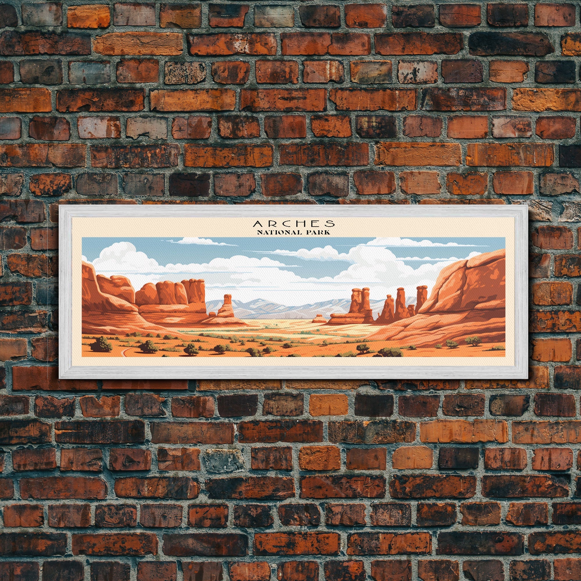 Arches National Park Panoramic Utah Travel Art, National Park Print, Minimalist Travel Art, Subdued Watercolor Painting Panoramic