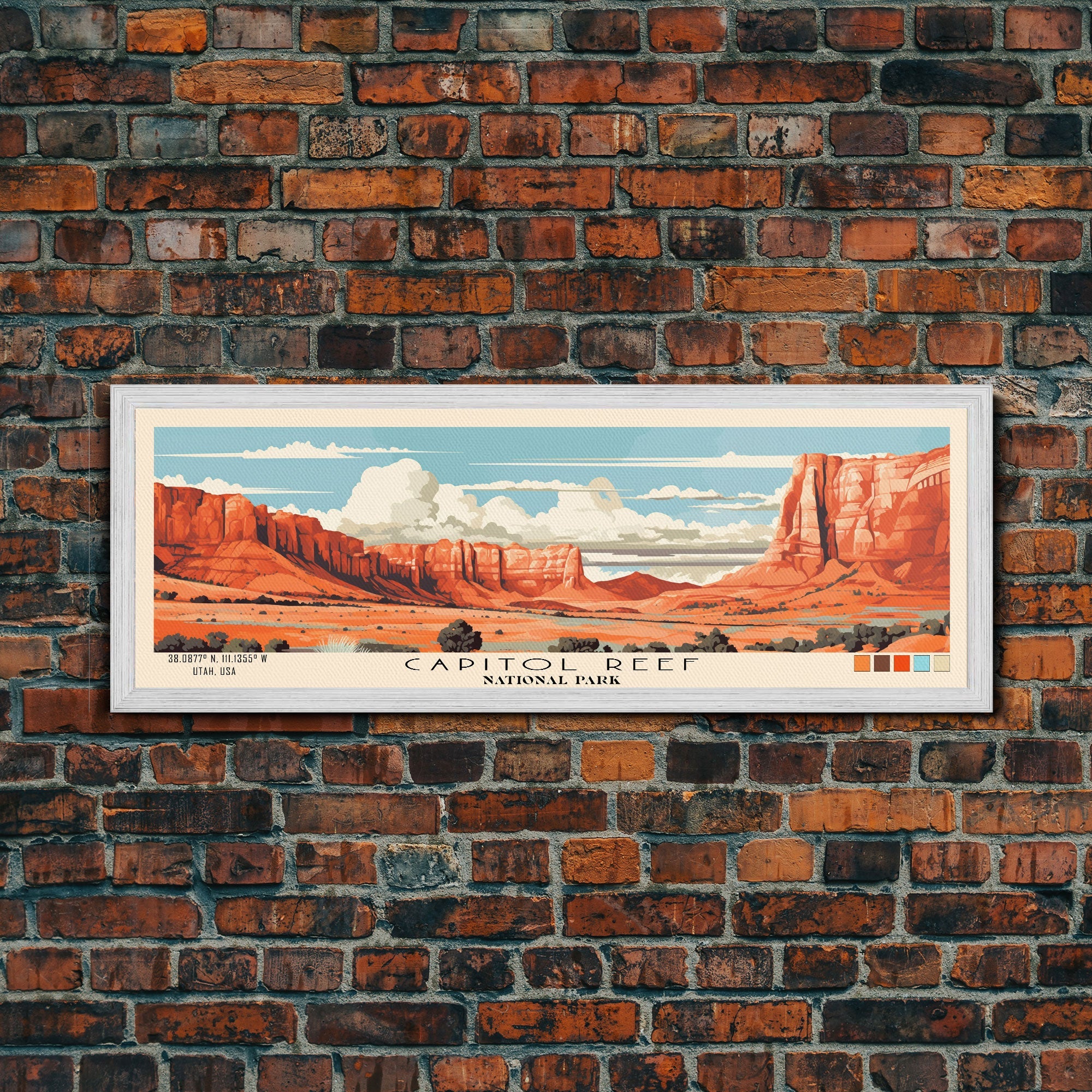 Capitol Reef National Park Panoramic Utah Travel Art, National Park Print, Minimalist Travel Art, Subdued Watercolor Painting Panoramic
