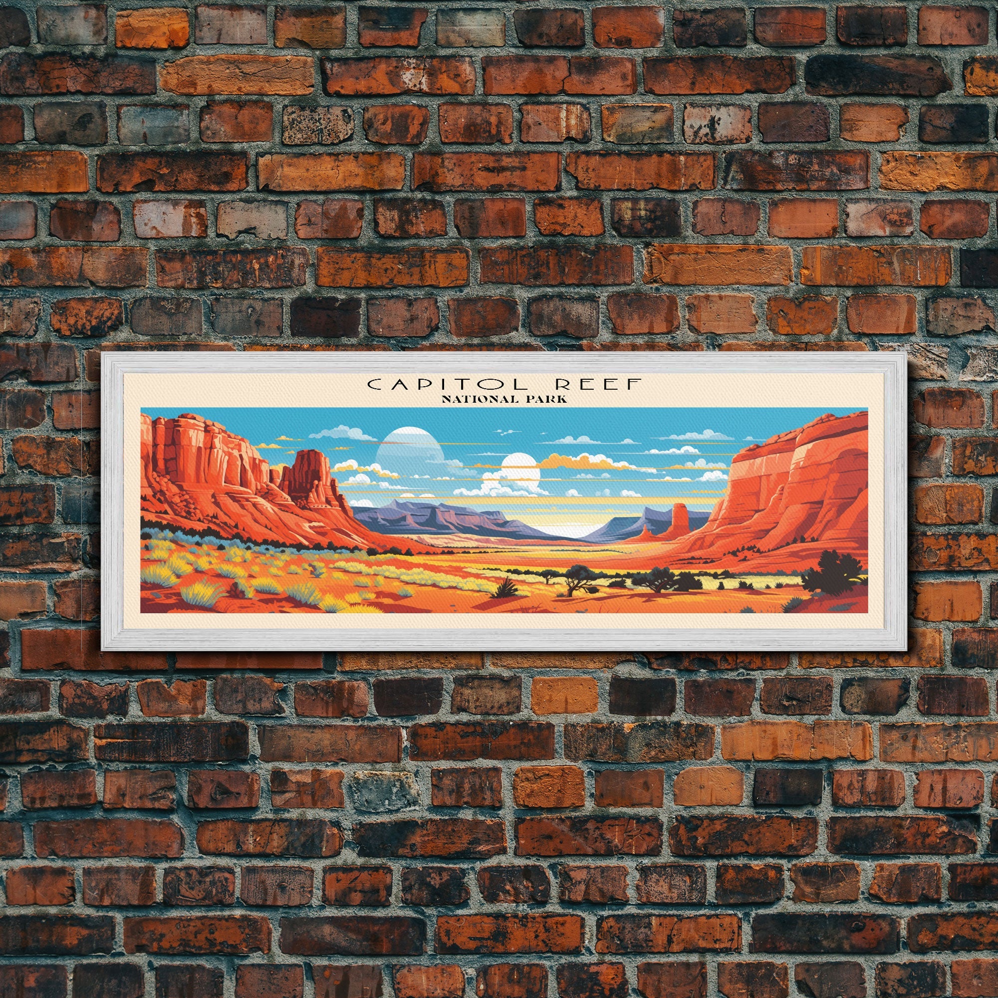 Capitol Reef National Park Panoramic Utah Travel Art, National Park Print, Minimalist Travel Art, Subdued Watercolor Painting Panoramic