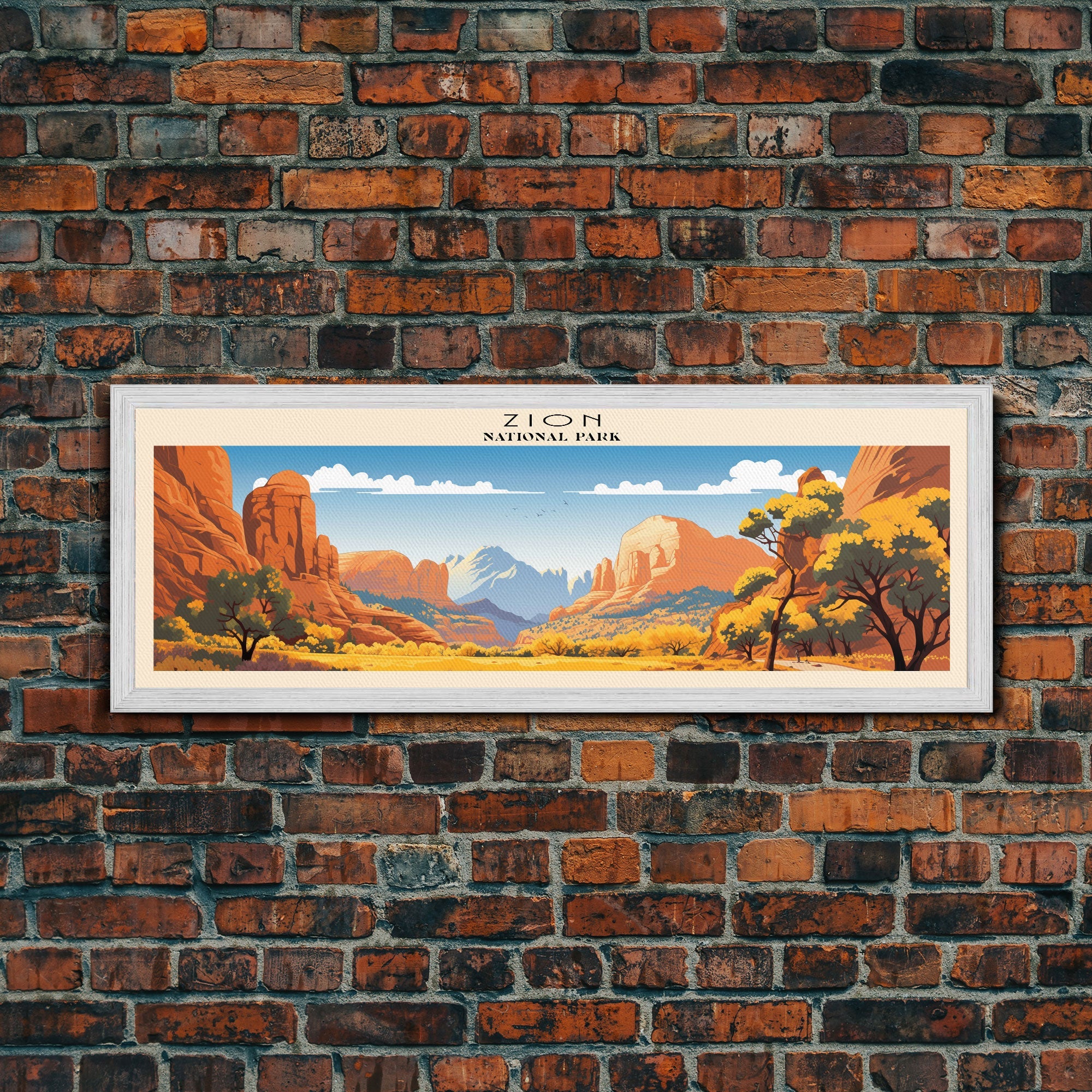 Zion National Park Panoramic Utah Travel Art, National Park Print, Minimalist Travel Art, Subdued Watercolor Painting Panoramic