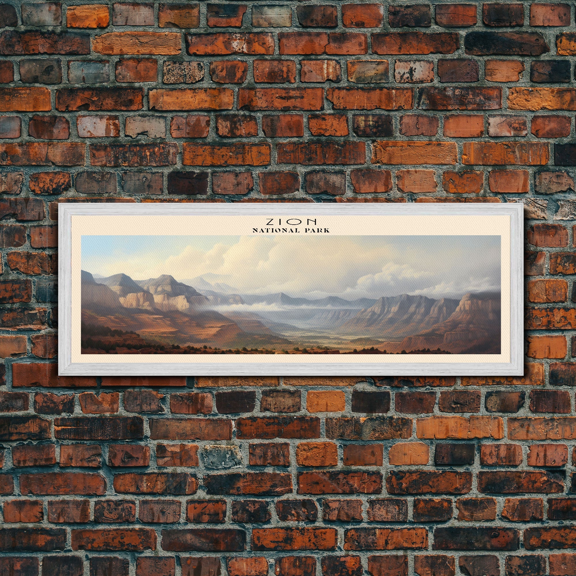 Zion National Park Panoramic Utah Travel Art, National Park Print, Minimalist Travel Art, Subdued Watercolor Painting Panoramic