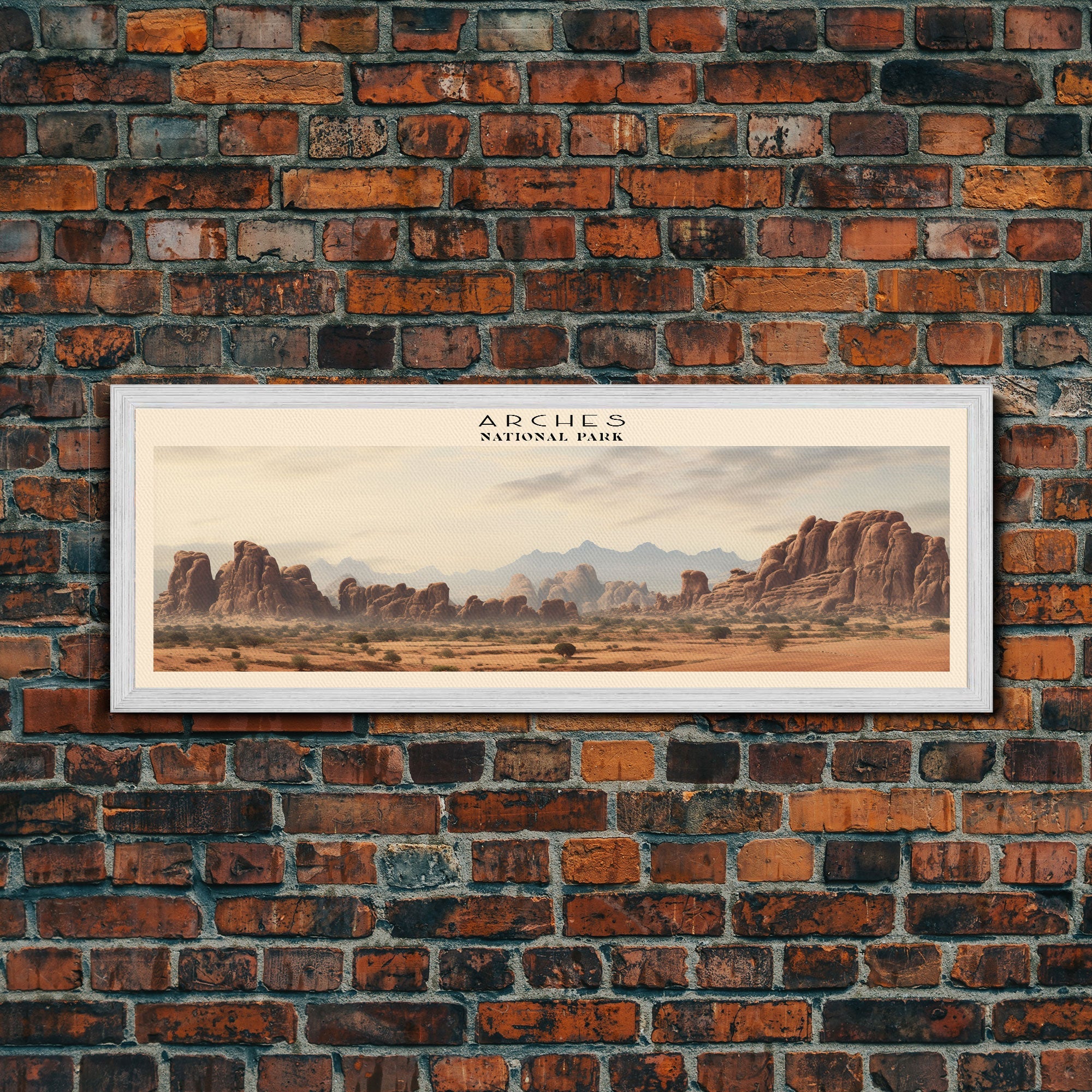 Arches National Park Panoramic Utah Travel Art, National Park Print, Minimalist Travel Art, Subdued Watercolor Painting Panoramic