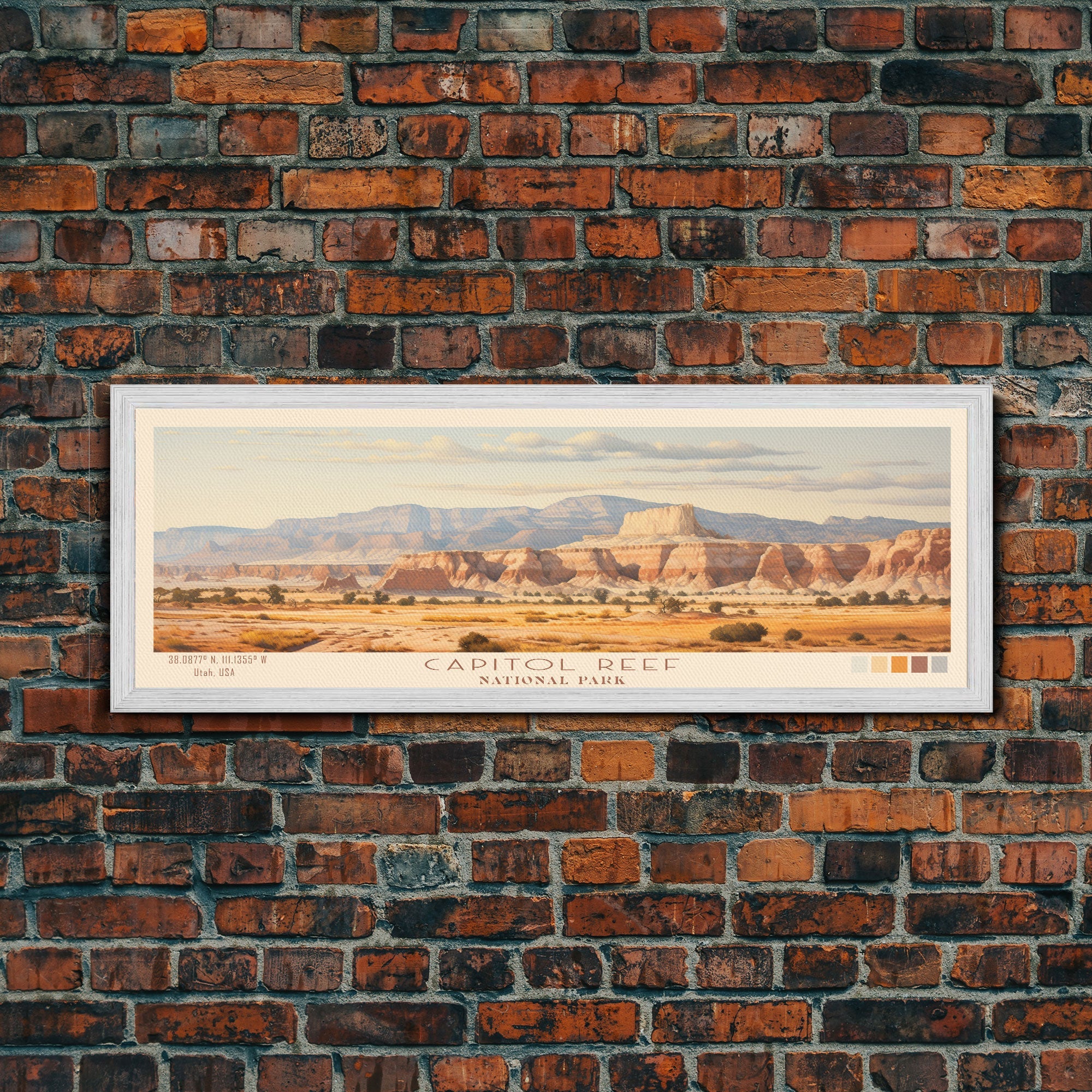 Capitol Reef National Park Panoramic Utah Travel Art, National Park Print, Minimalist Travel Art, Subdued Watercolor Painting Panoramic