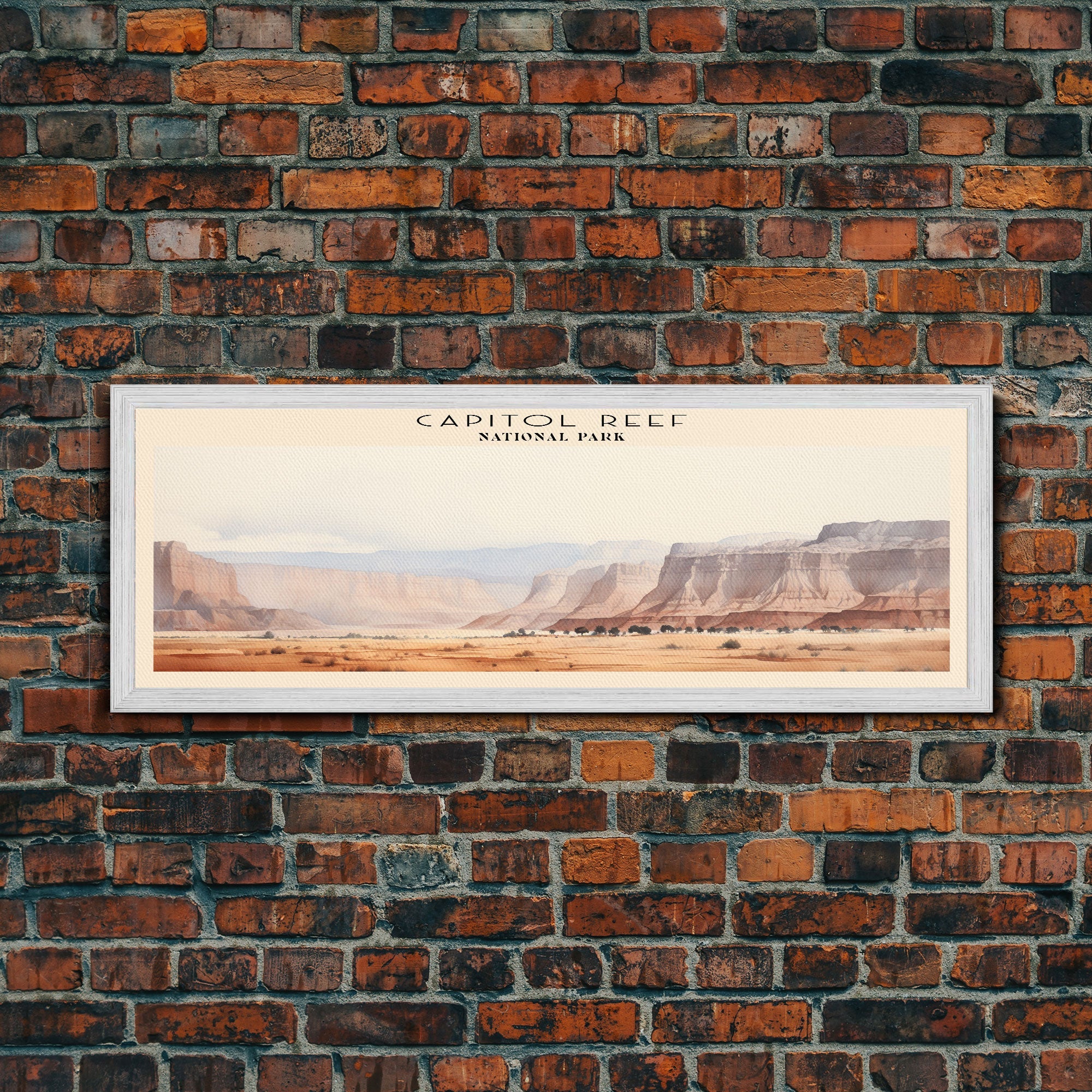 Capitol Reef National Park Panoramic Utah Travel Art, National Park Print, Minimalist Travel Art, Subdued Watercolor Painting Panoramic