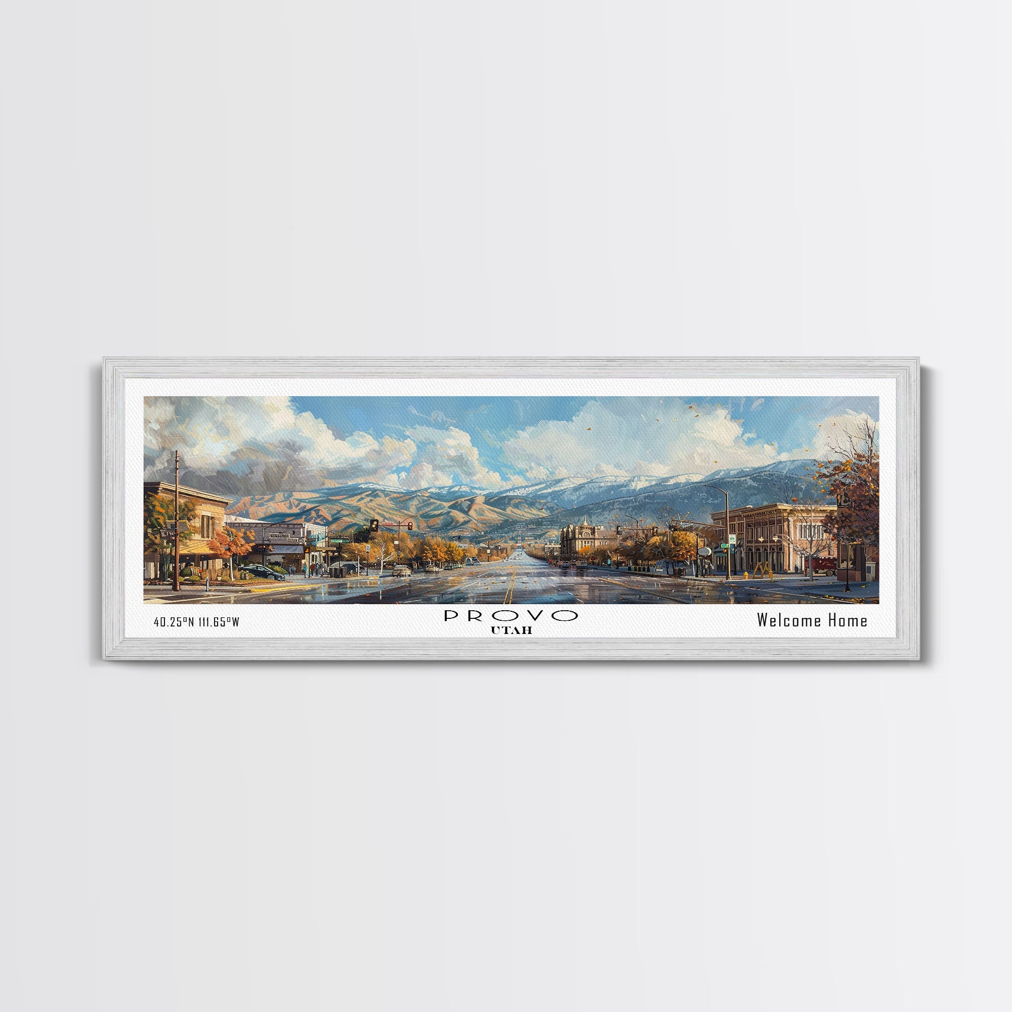 Provo Utah Panoramic Print, Modern Framed Canvas Print, City Travel Poster, Wall Art, Living Room Decoration, Unique Gift