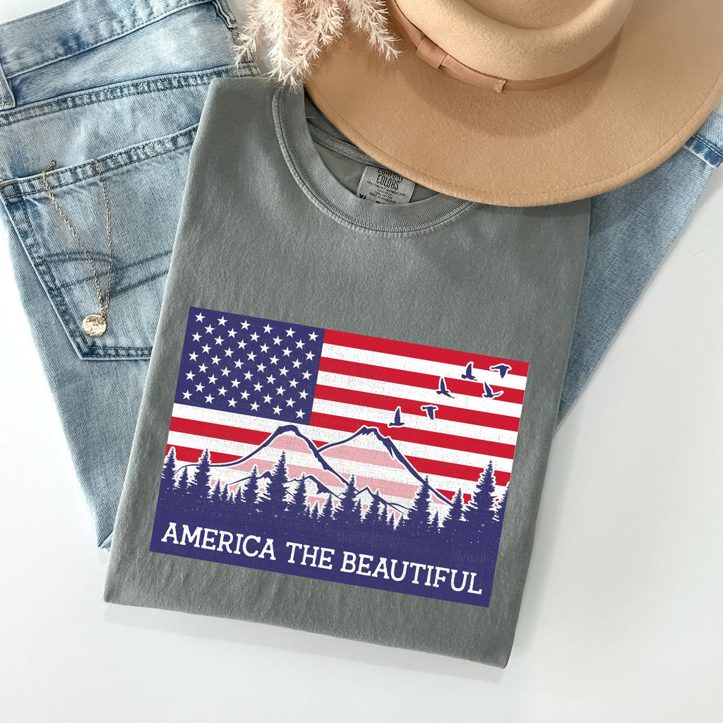 America The Beautiful, Flag, Mountains, Patriotic Tshirt Comfort Colors T-Shirt