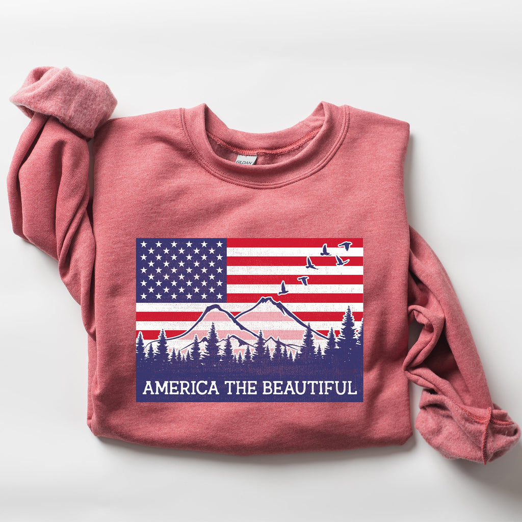 America The Beautiful, Flag, Mountains, Patriotic Sweatshirt