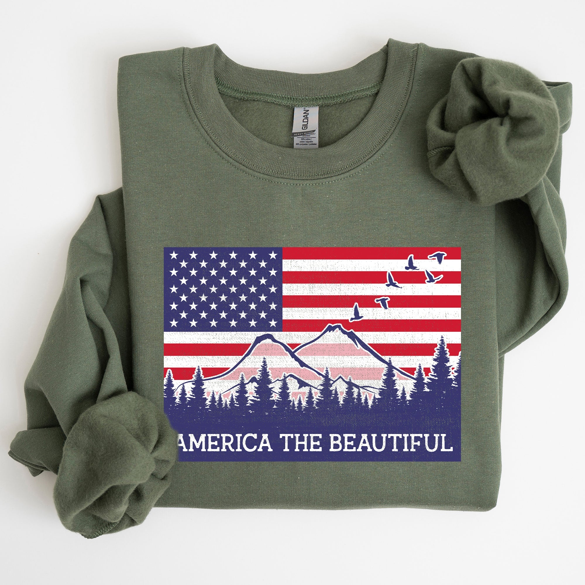 America The Beautiful, Flag, Mountains, Patriotic Sweatshirt