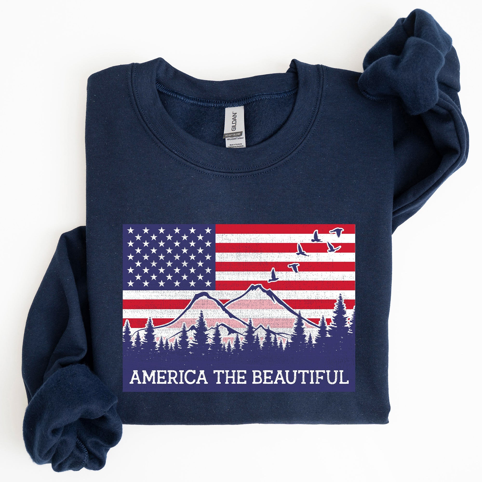 America The Beautiful, Flag, Mountains, Patriotic Sweatshirt