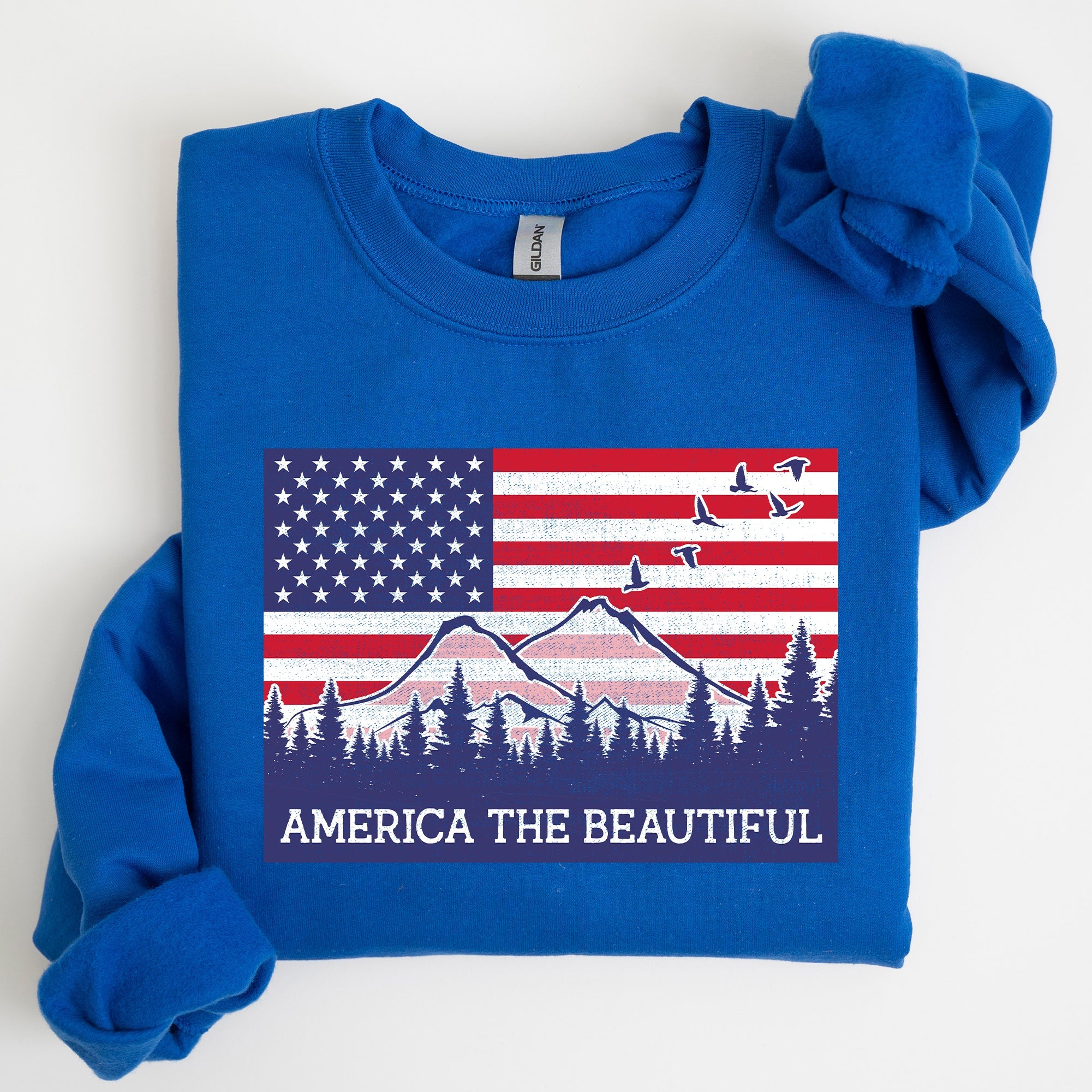 America The Beautiful, Flag, Mountains, Patriotic Sweatshirt