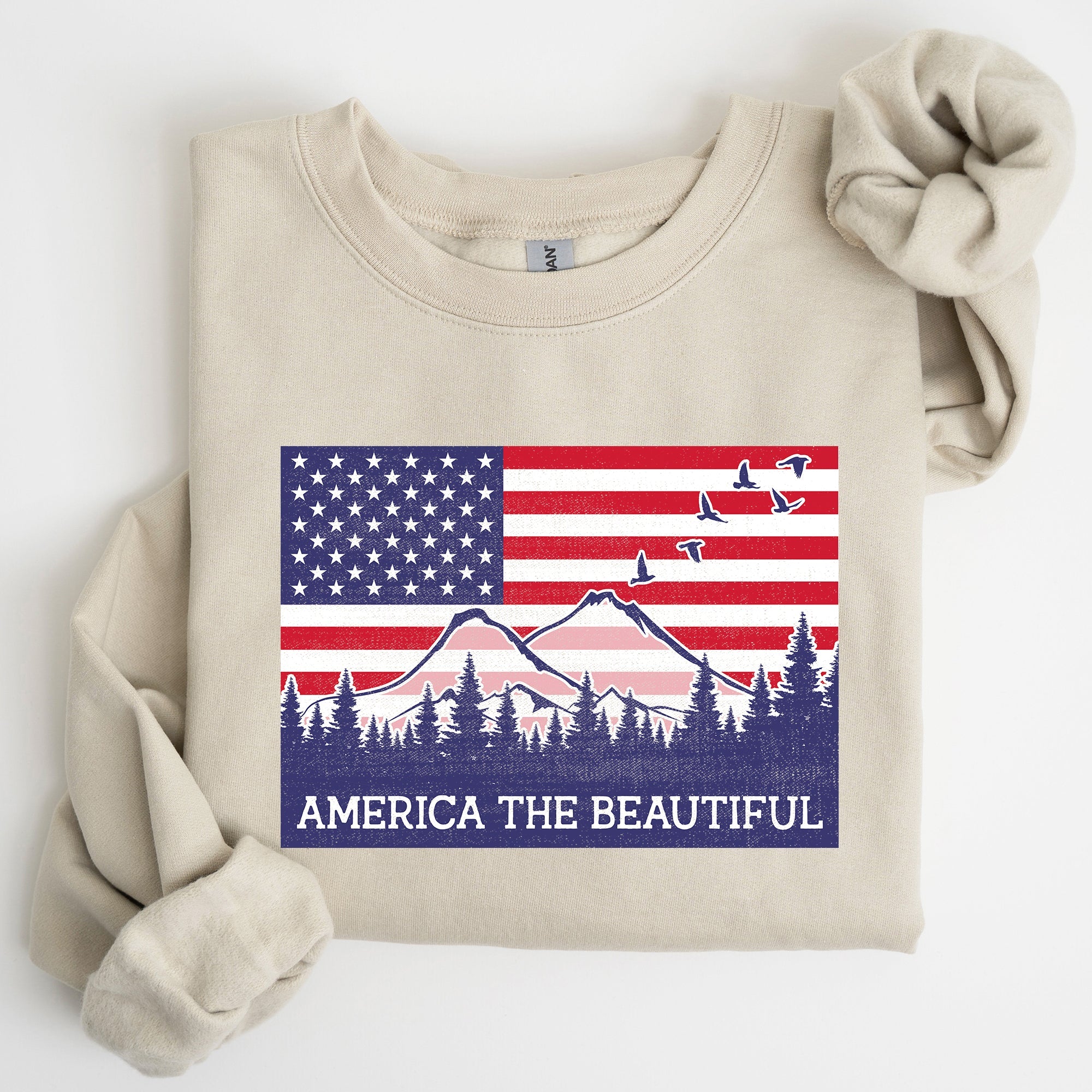 America The Beautiful, Flag, Mountains, Patriotic Sweatshirt