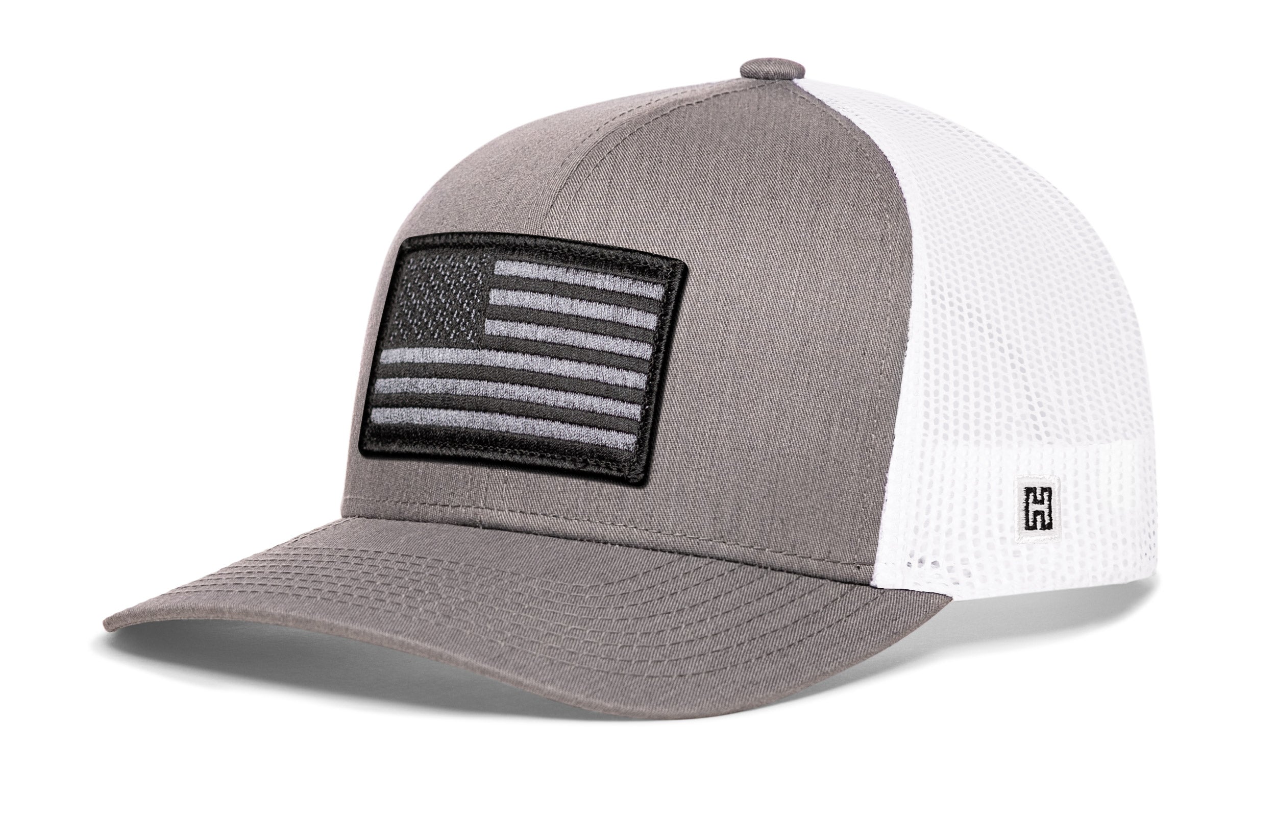 American Flag Trucker Hat  |  Gray-White USA Tactical Snapback