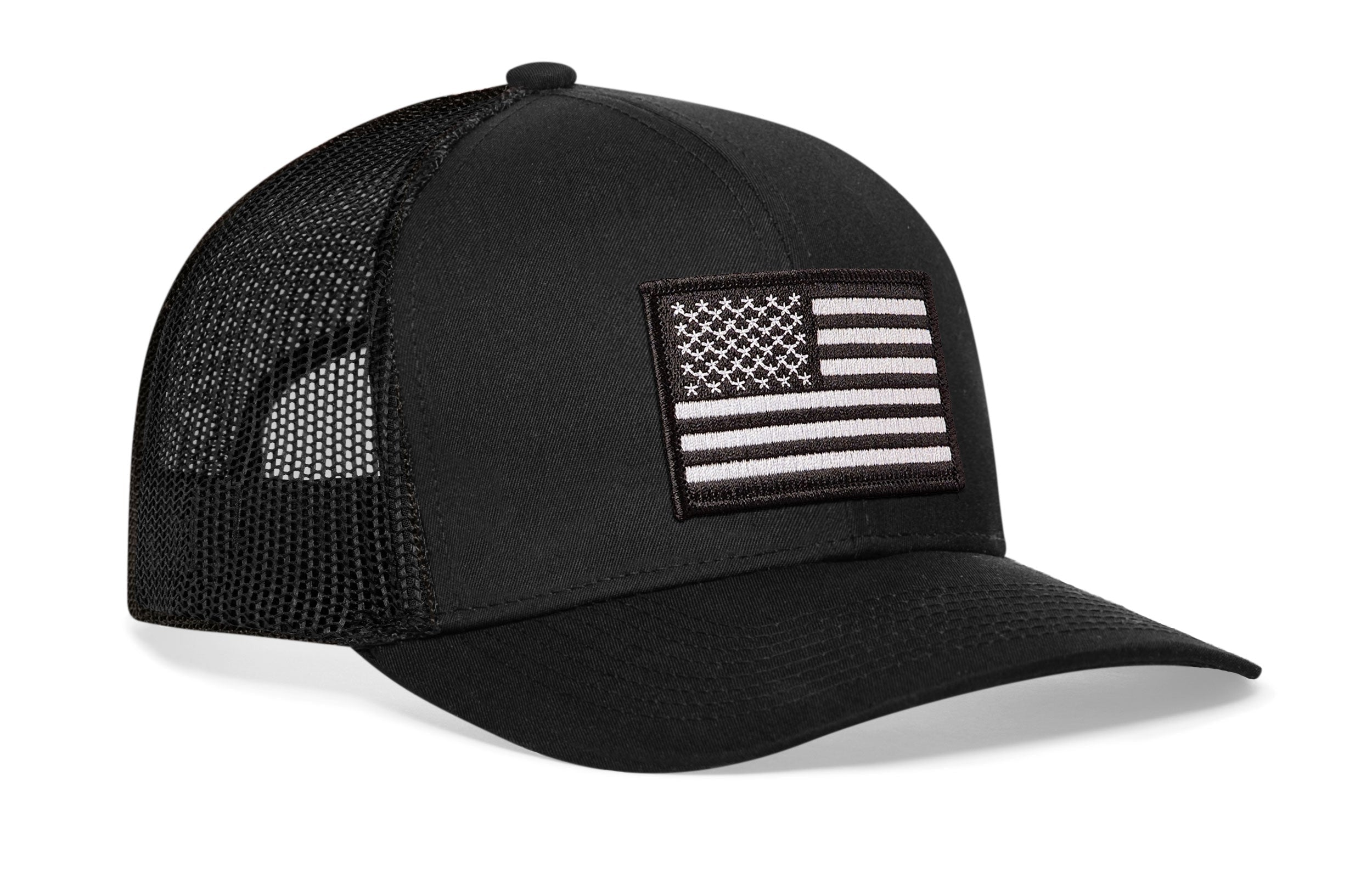 American Flag Trucker Hat  |  Black USA Monochrome Snapback