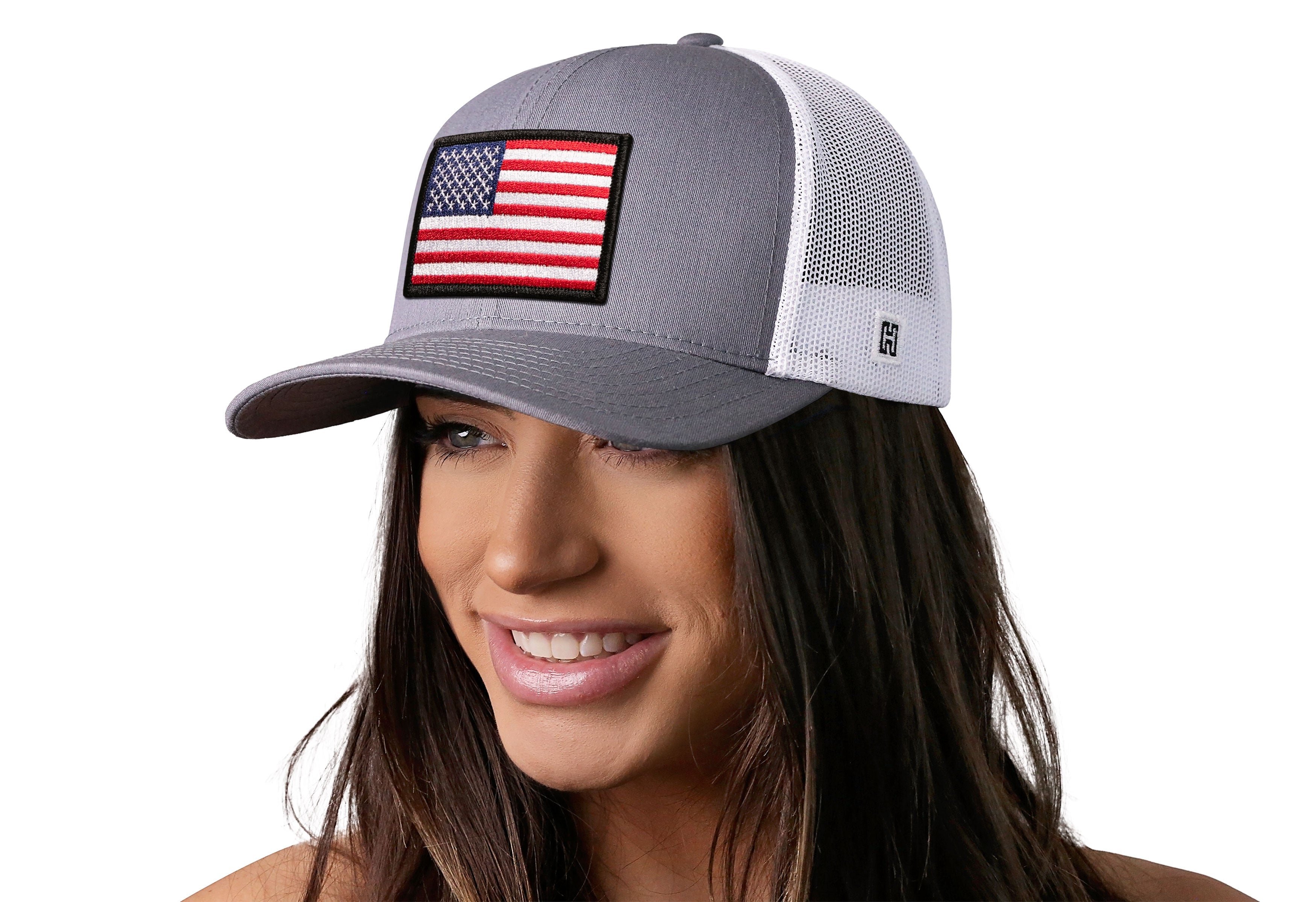 American Flag Trucker Hat  |  Gray-White USA Snapback