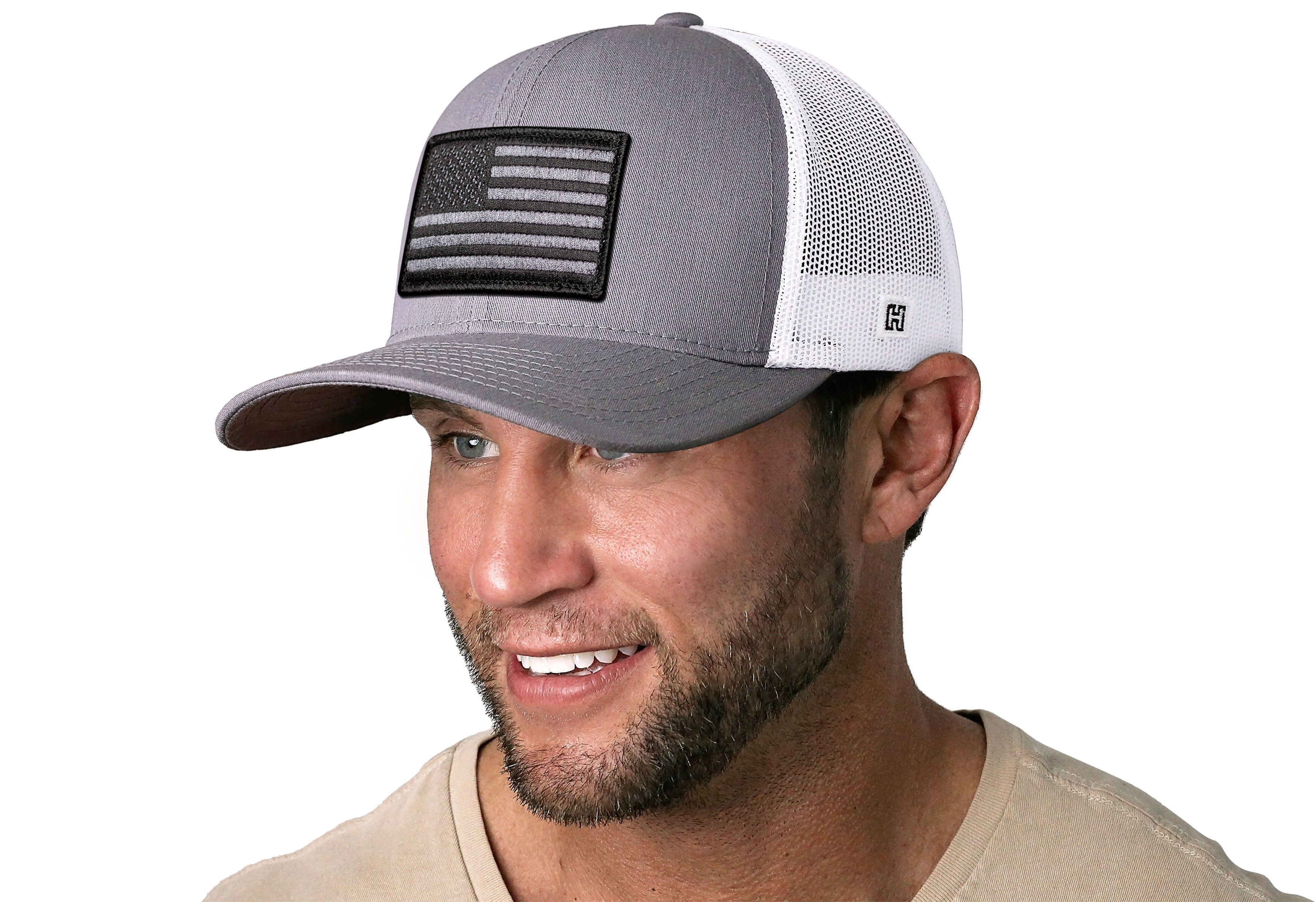 American Flag Trucker Hat  |  Gray-White USA Tactical Snapback