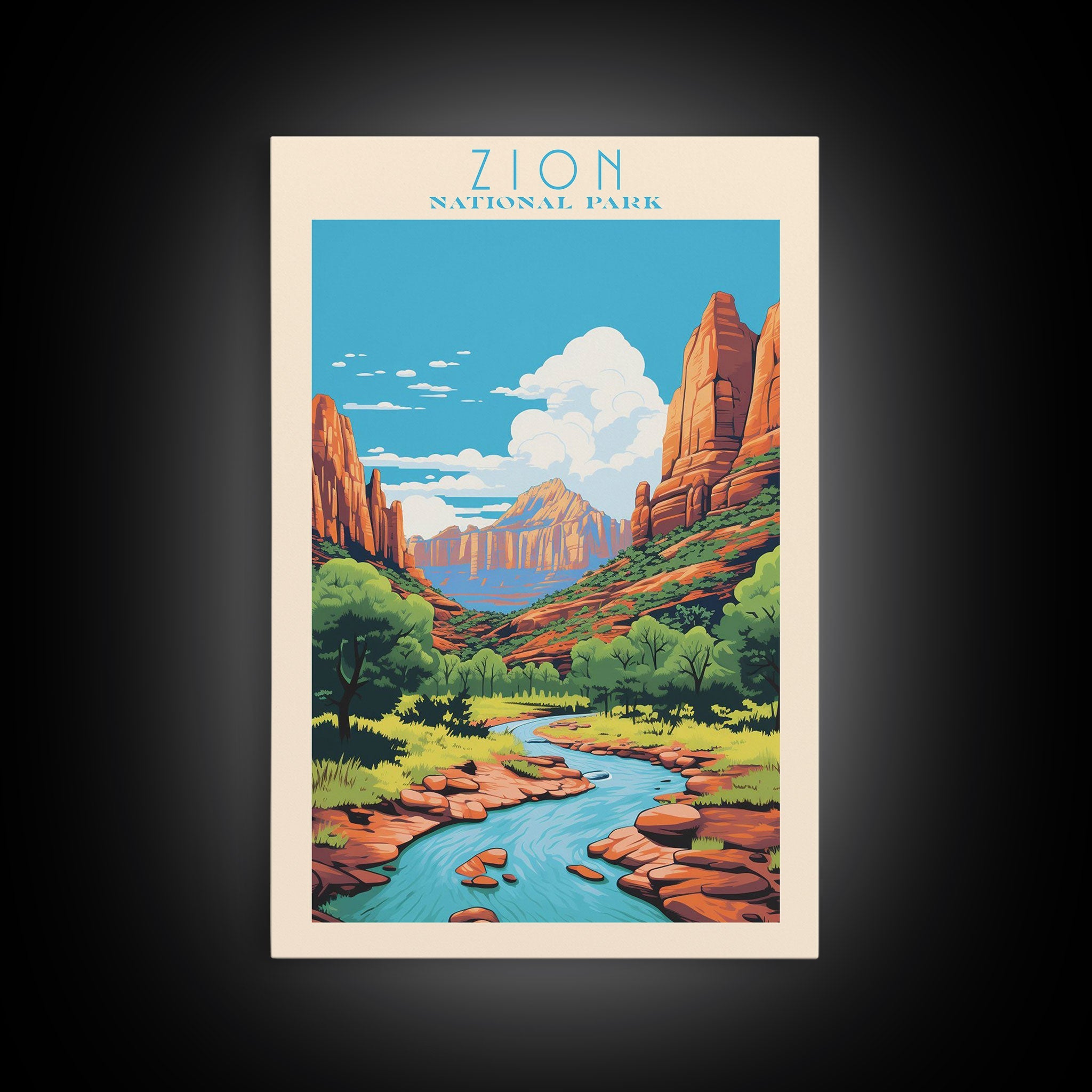 Zion National Park Utah Travel Art, National Park Print, Minimalist Travel Art, Midcentury Modern Style Landscape Painting