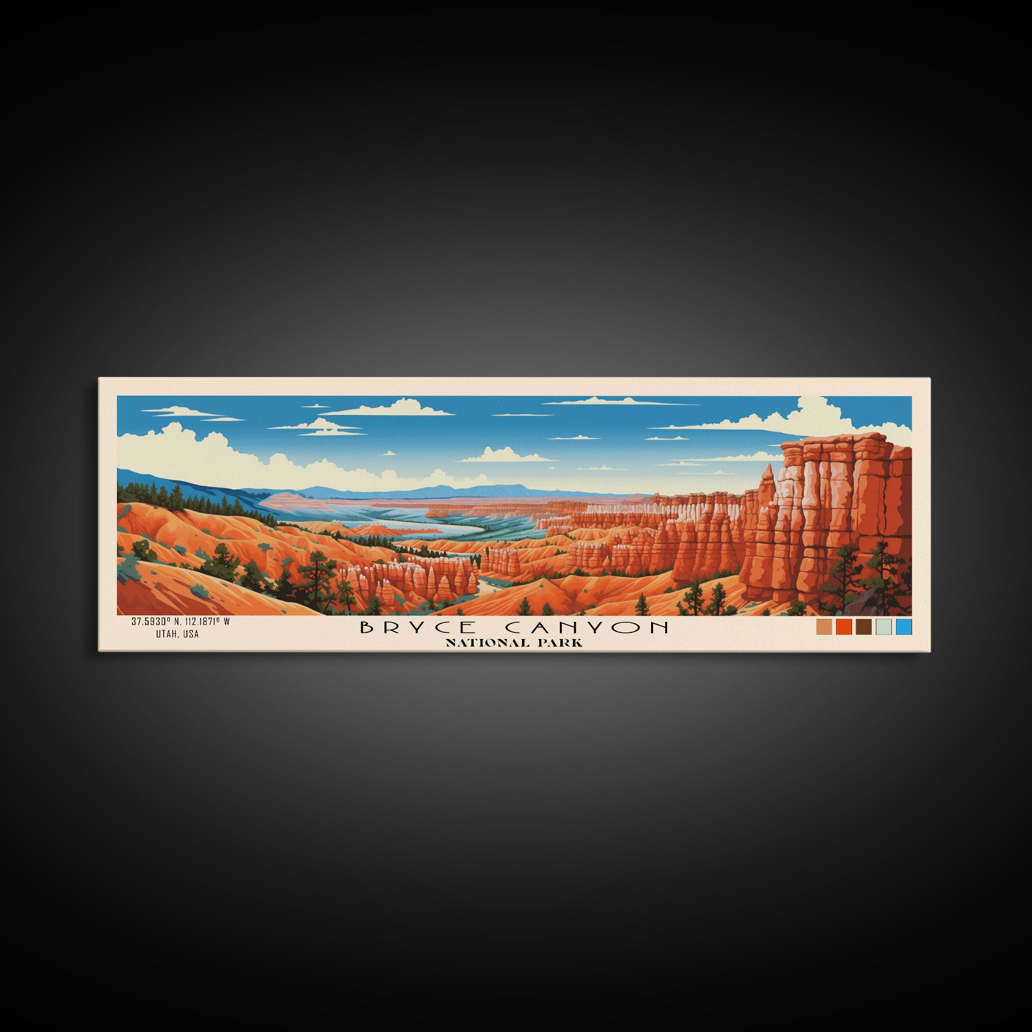 Bryce Canyon National Park Panoramic Utah Travel Art, National Park Print, Minimalist Travel Art, Subdued Watercolor Painting Panoramic