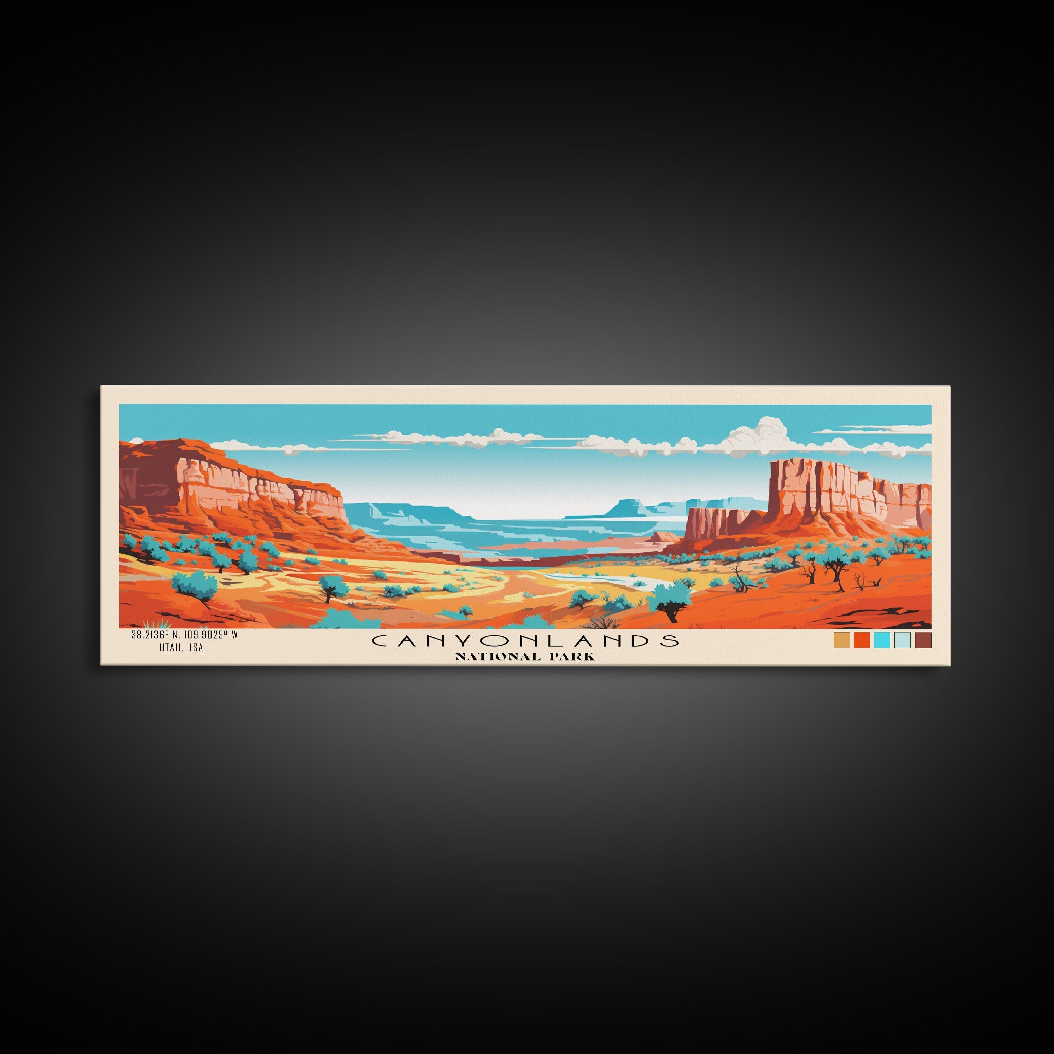 Canyonlands National Park Panoramic Utah Travel Art, National Park Print, Minimalist Travel Art, Subdued Watercolor Painting Panoramic