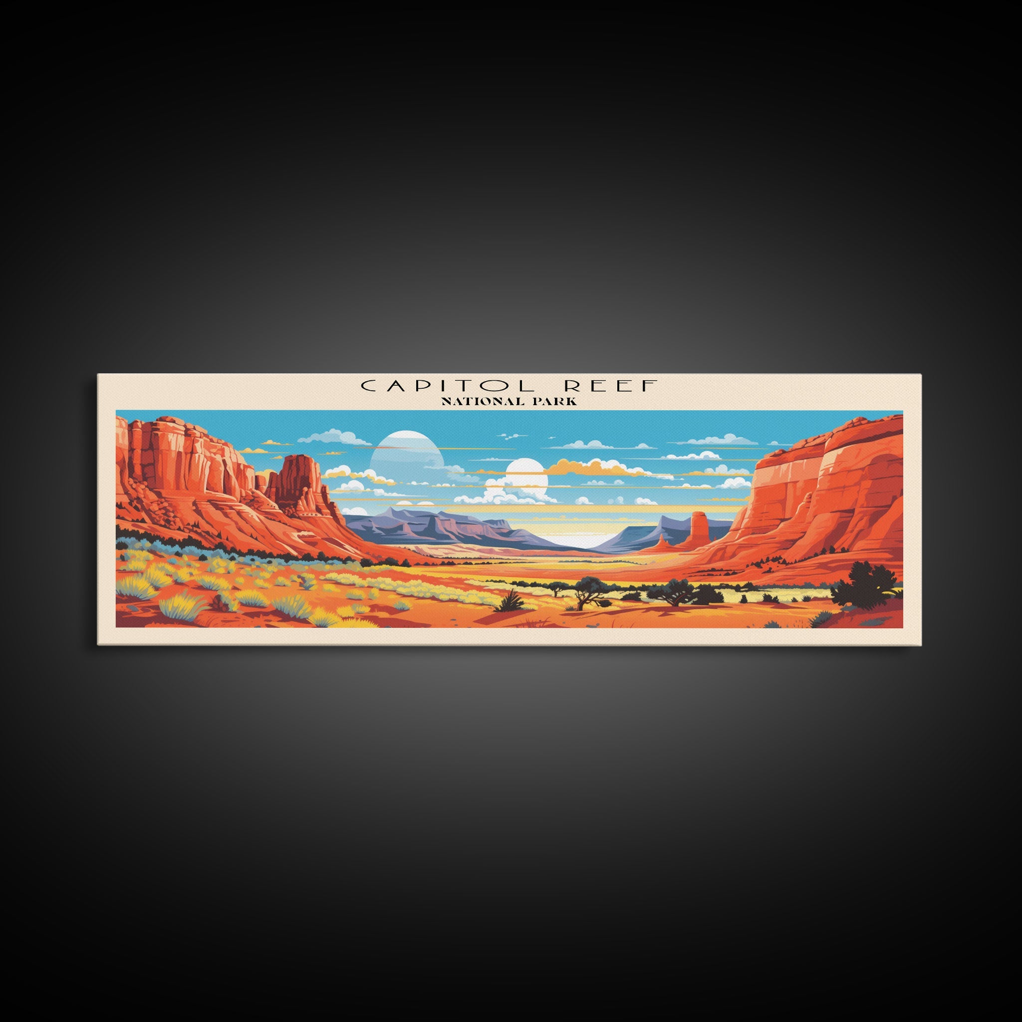 Capitol Reef National Park Panoramic Utah Travel Art, National Park Print, Minimalist Travel Art, Subdued Watercolor Painting Panoramic