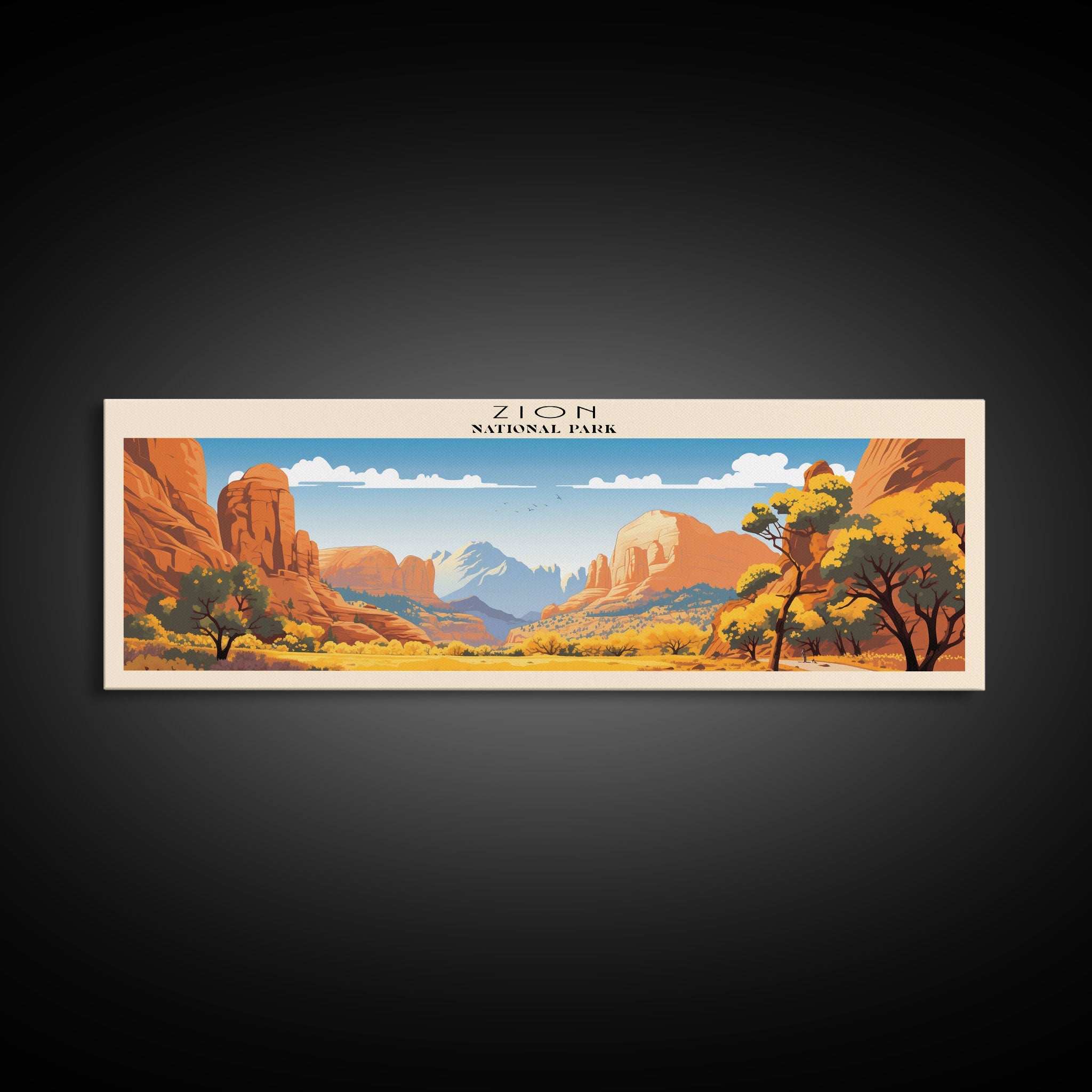 Zion National Park Panoramic Utah Travel Art, National Park Print, Minimalist Travel Art, Subdued Watercolor Painting Panoramic