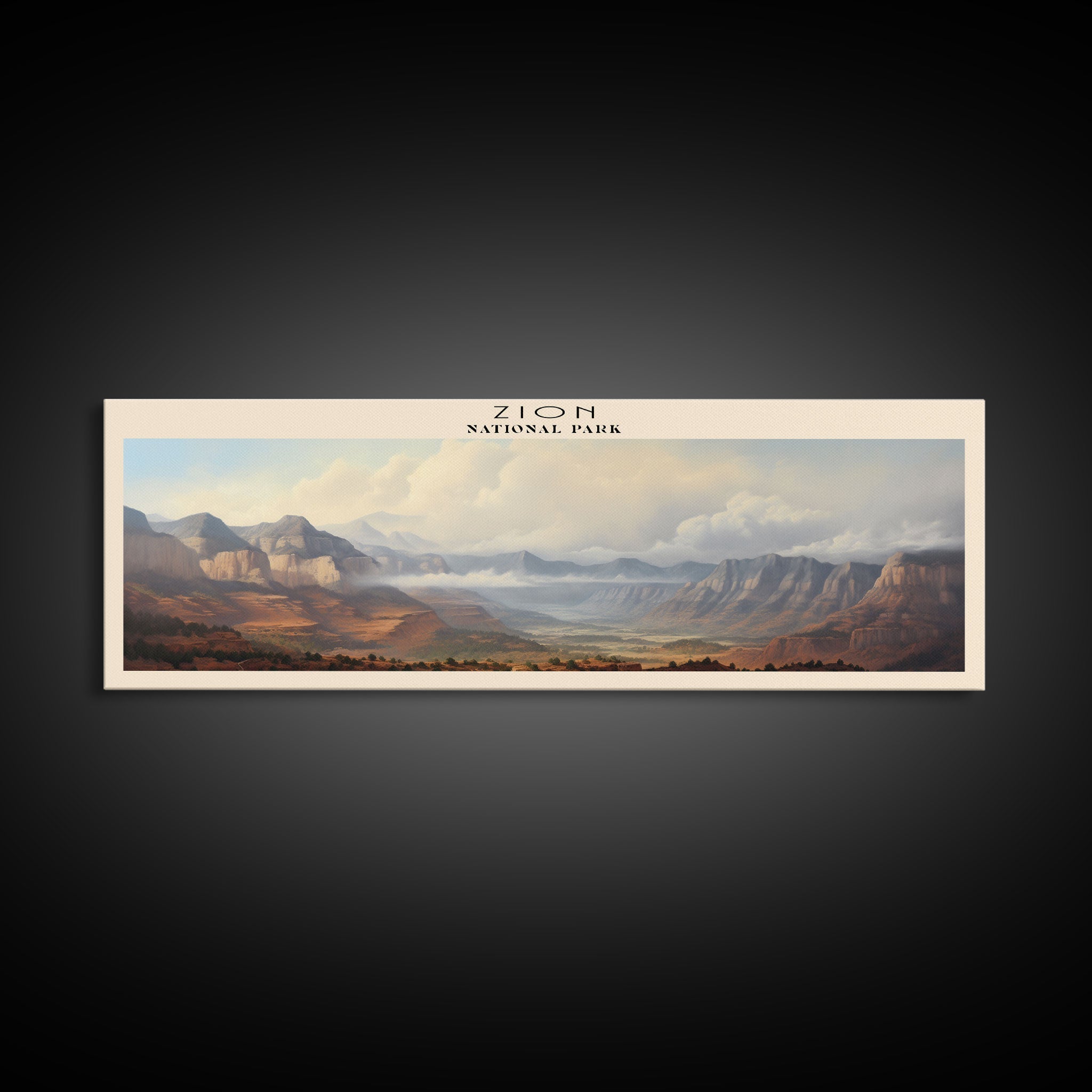 Zion National Park Panoramic Utah Travel Art, National Park Print, Minimalist Travel Art, Subdued Watercolor Painting Panoramic