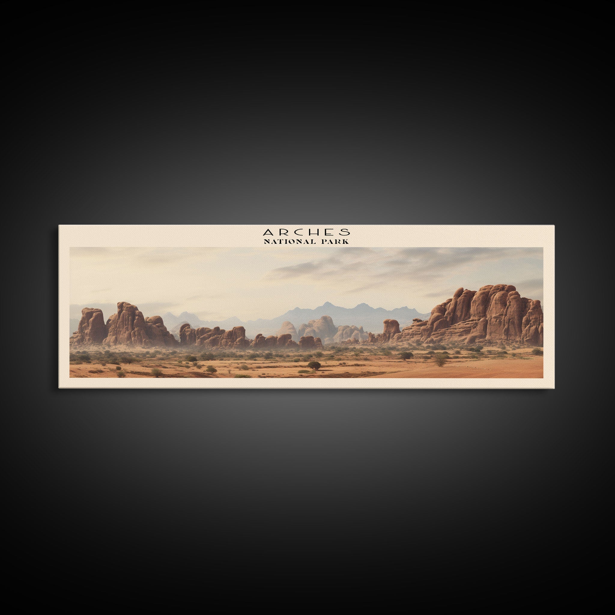 Arches National Park Panoramic Utah Travel Art, National Park Print, Minimalist Travel Art, Subdued Watercolor Painting Panoramic