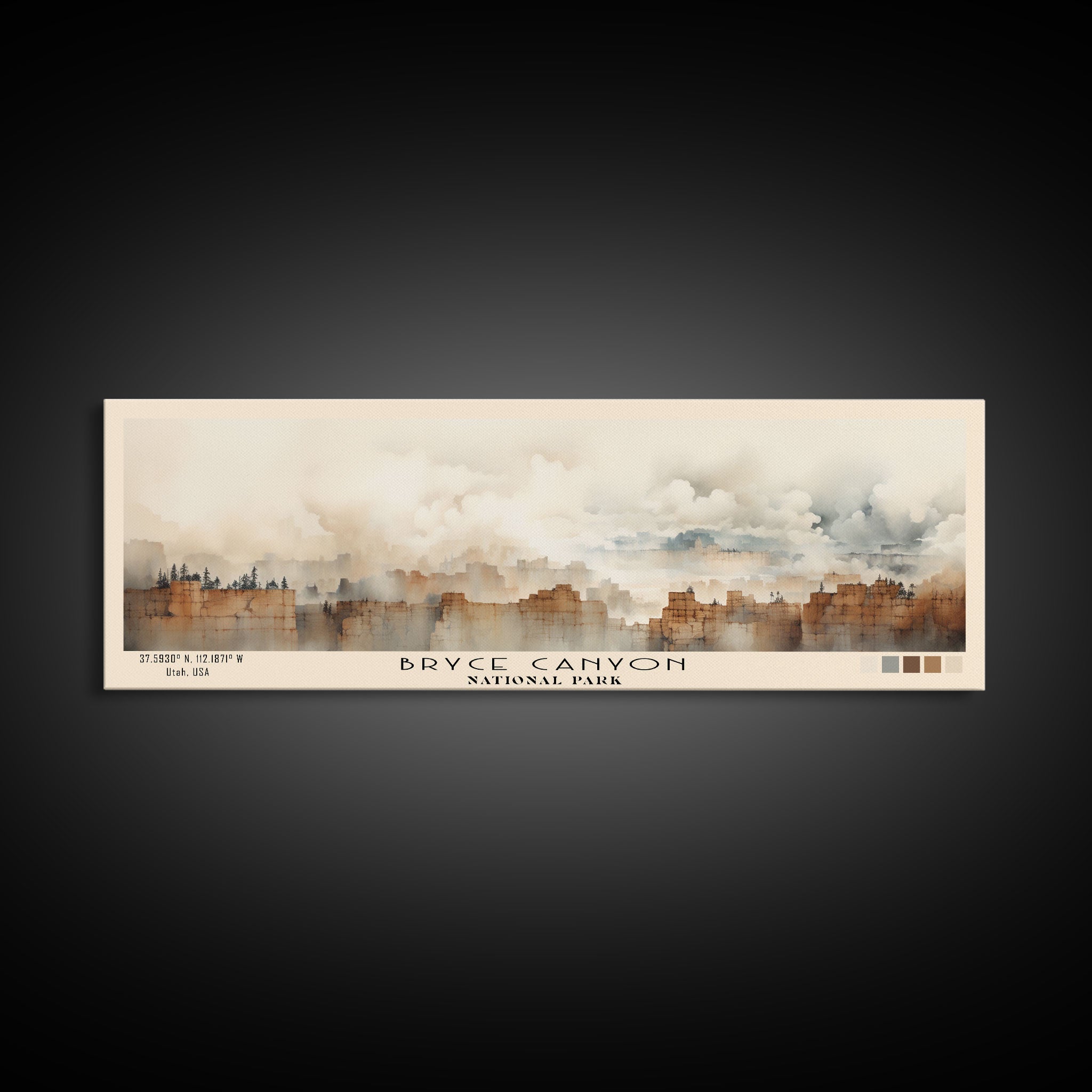Bryce Canyon National Park Panoramic Utah Travel Art, National Park Print, Minimalist Travel Art, Subdued Watercolor Painting Panoramic