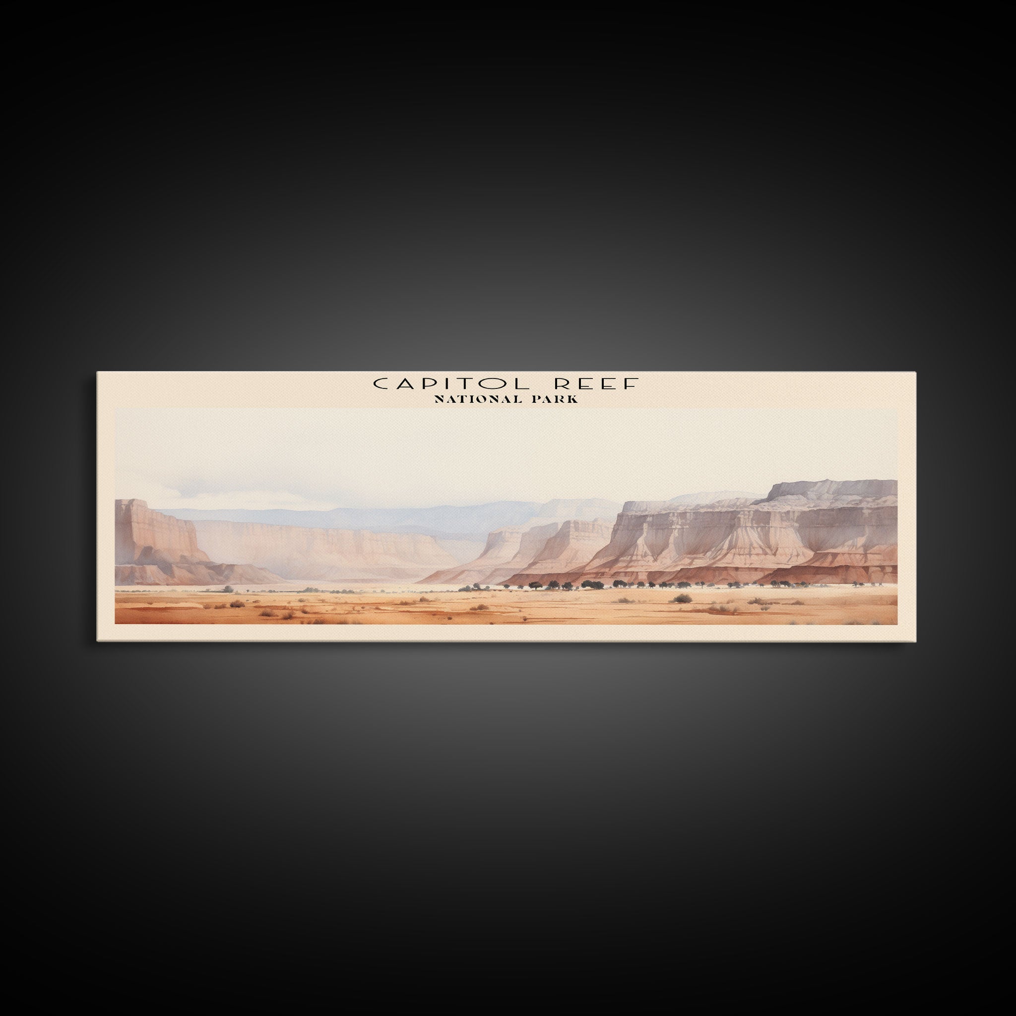 Capitol Reef National Park Panoramic Utah Travel Art, National Park Print, Minimalist Travel Art, Subdued Watercolor Painting Panoramic