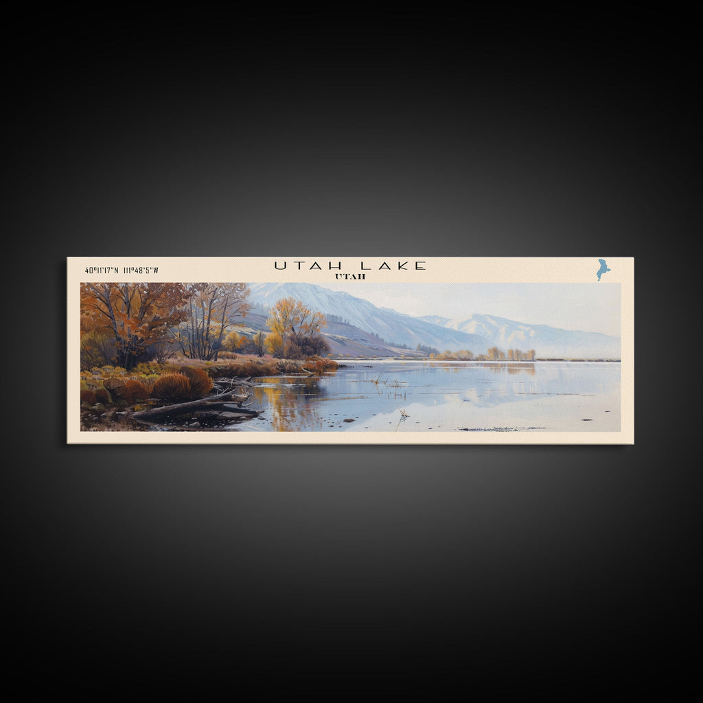 Utah Lake Panoramic Wall Art, Framed Canvas Print, Lake House Decor, Travel Poster, Serene Landscape, Living Room Decor