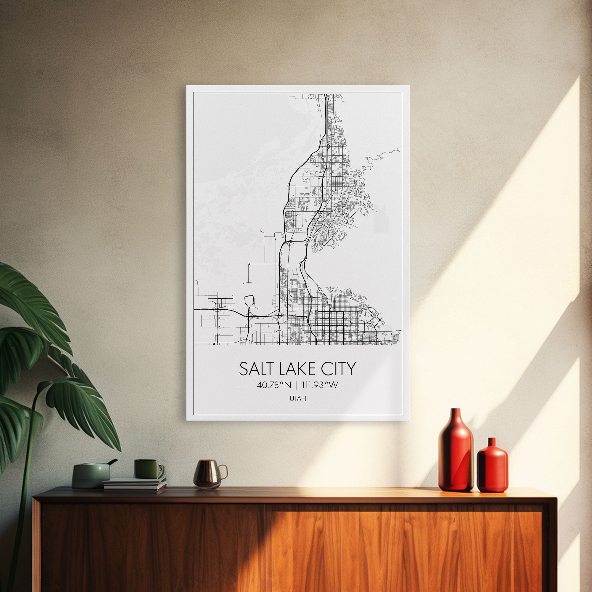 Salt Lake City Street Map, Utah Map, City Map Art, Minimalist Art, Wall Art, Canvas Print, Home Décor Wall Art, Friendship Gift, Travel Art