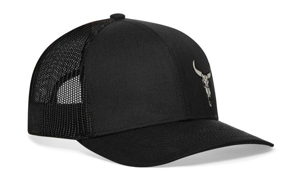 Bull Skull Trucker Hat  |  Black Steer Snapback