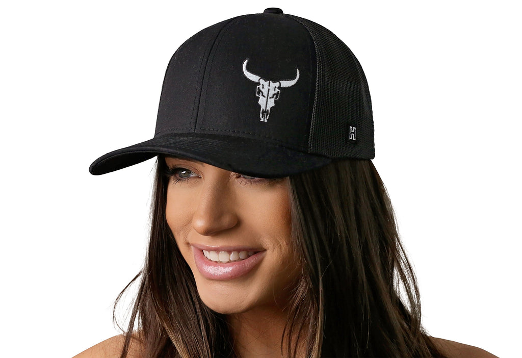 Bull Skull Trucker Hat  |  Black Steer Snapback