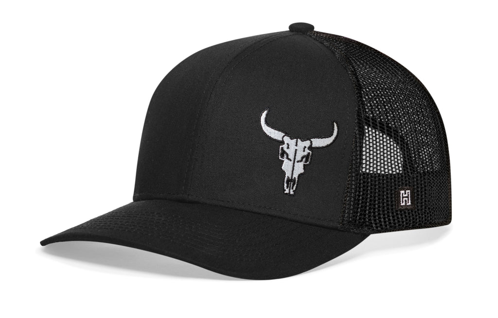 Bull Skull Trucker Hat  |  Black Steer Snapback