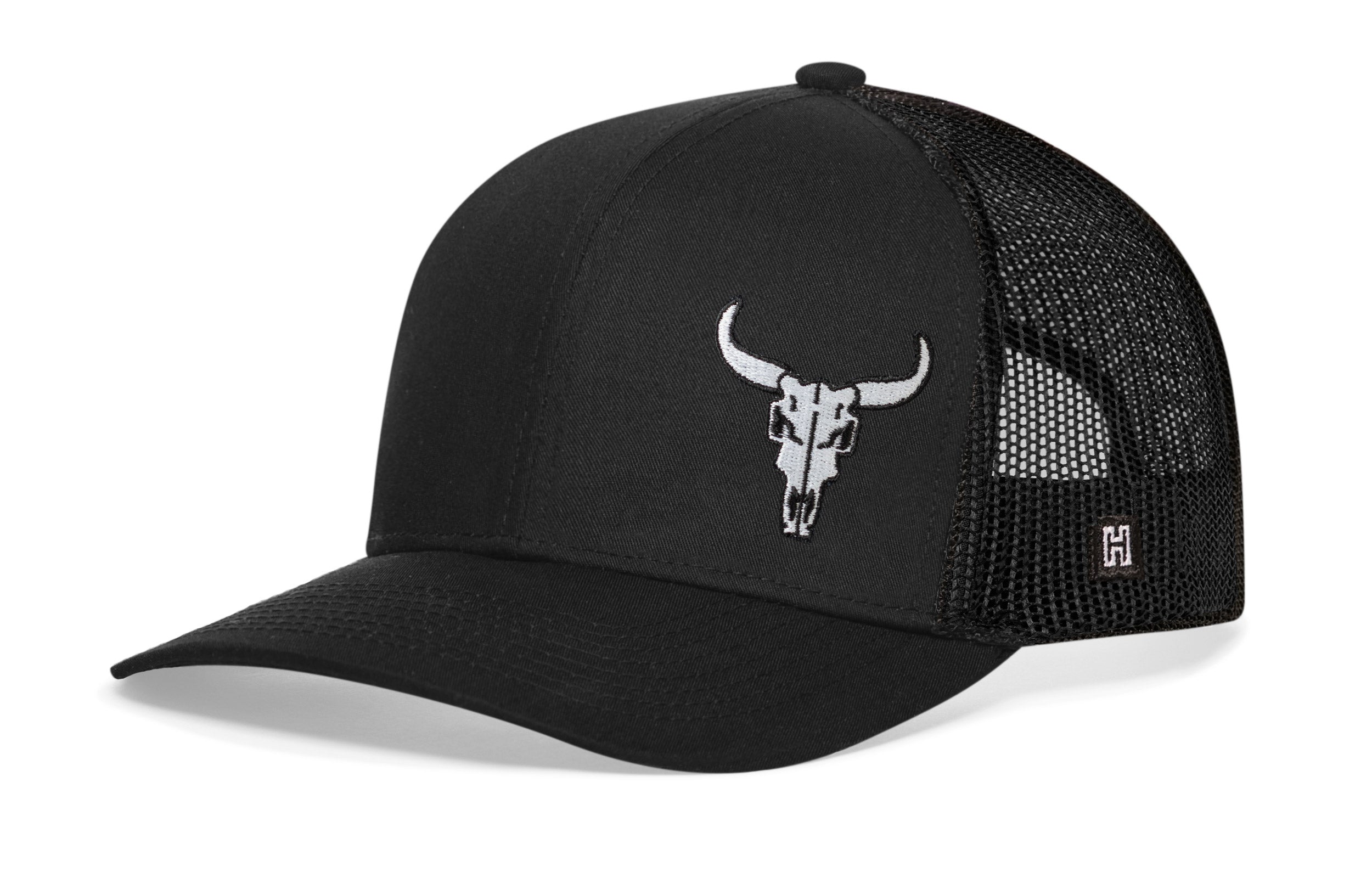 Bull Skull Trucker Hat  |  Black Steer Snapback