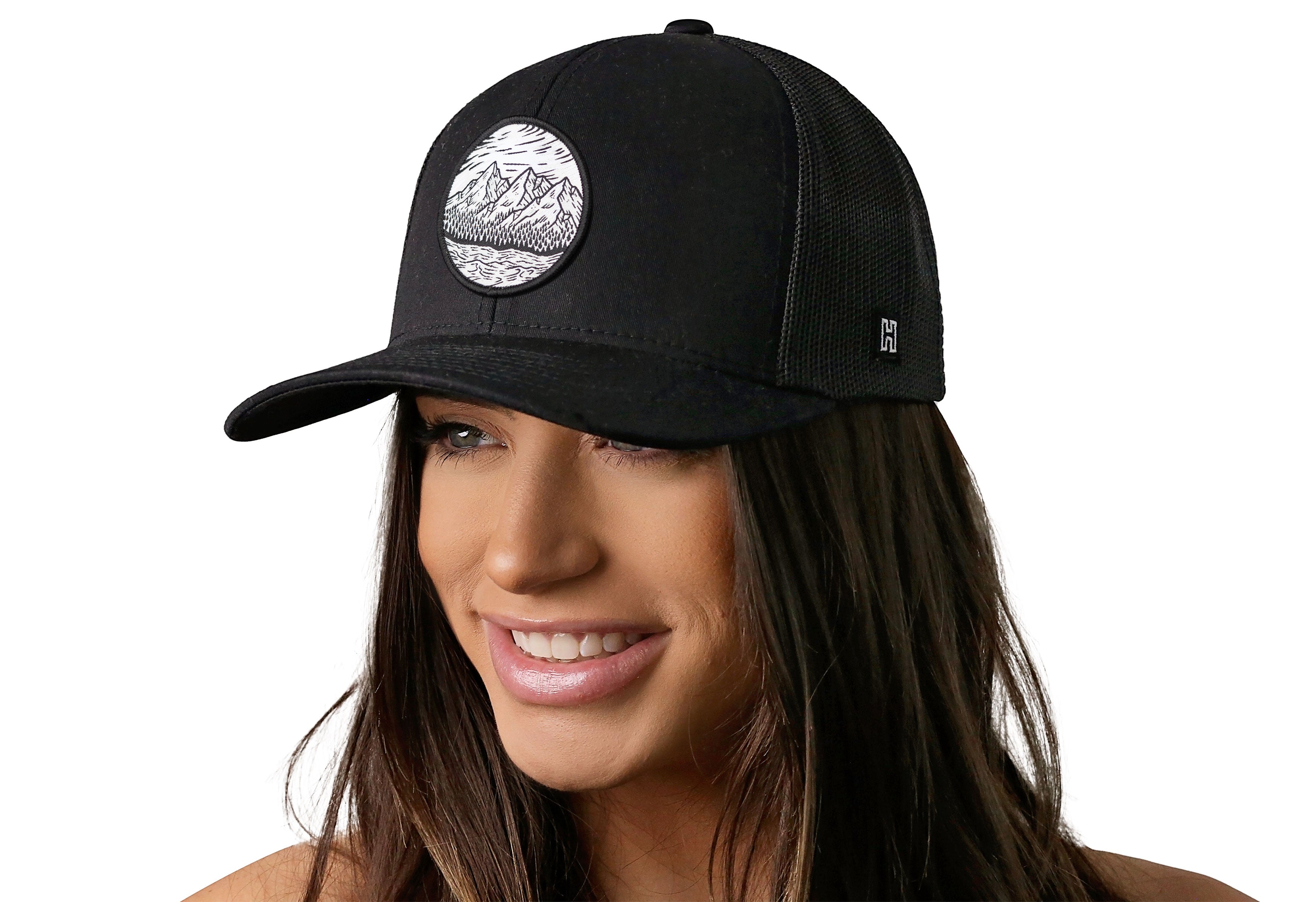 Circle Mountain and Trees Trucker Hat  |  Black Outdoors Snapback