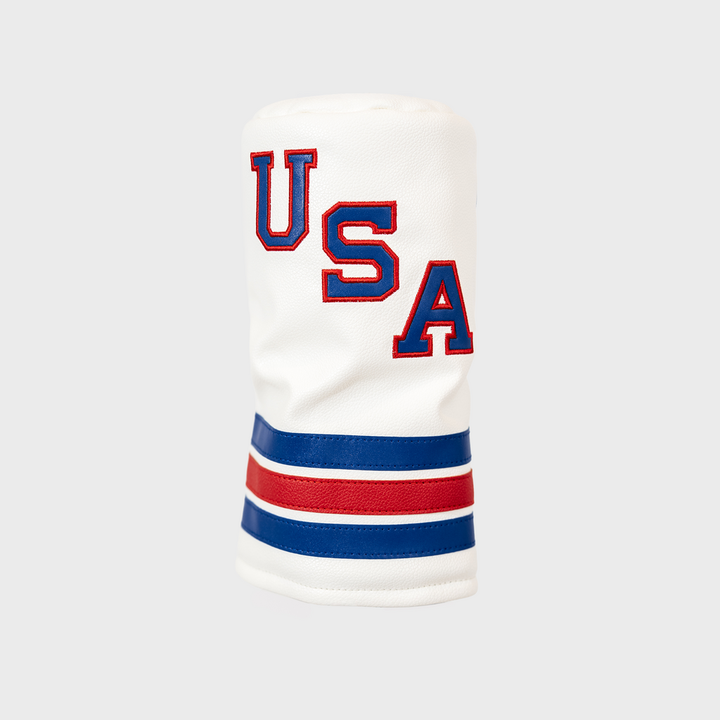 USA Classic Driver Headcover | Premium White Vintage Hockey-Inspired Driver Headcover