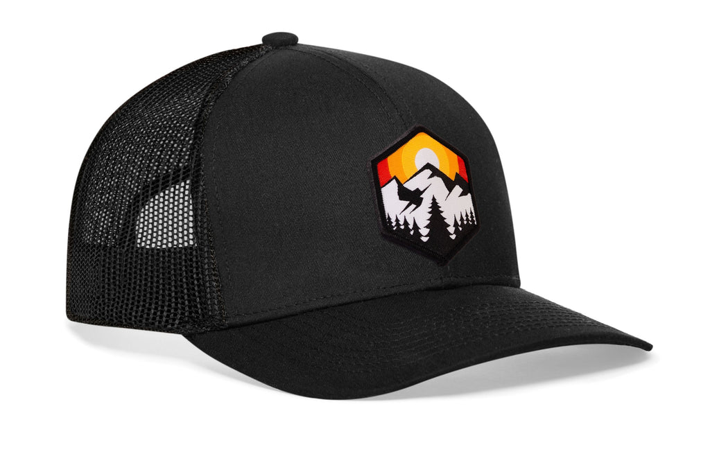 Hexagon Mountain Trees Trucker Hat  |  Outdoors Snapback