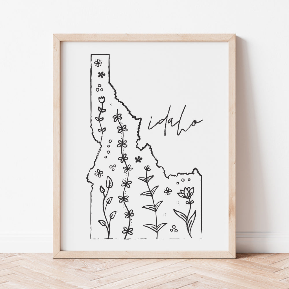Botanical Borders: Idaho Outline Poster