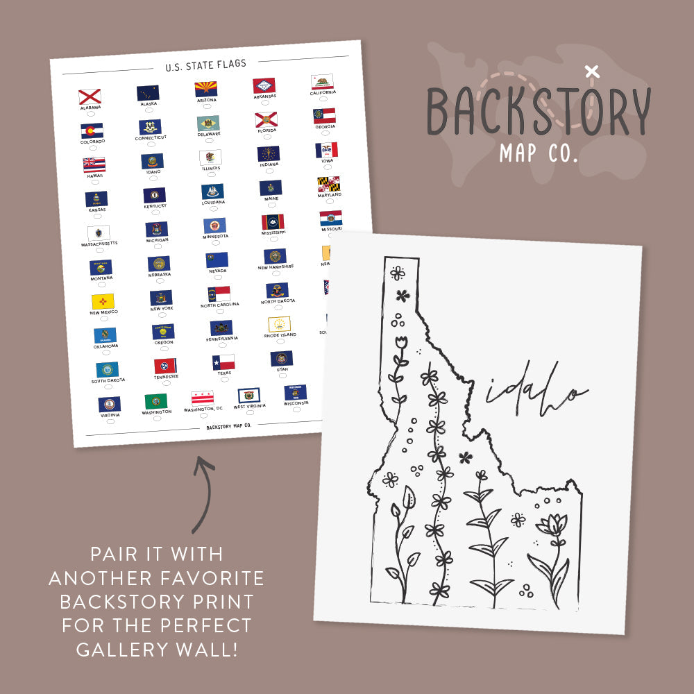Botanical Borders: Idaho Outline Poster