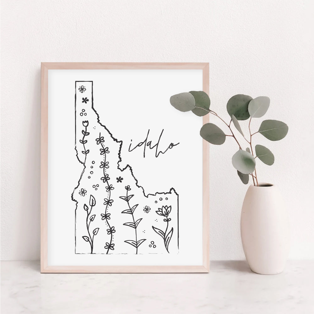 Botanical Borders: Idaho Outline Poster