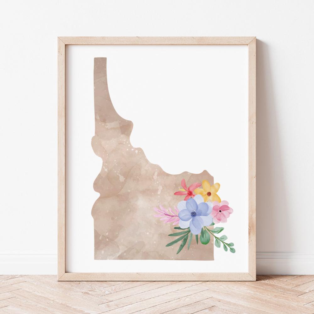 Idaho Floral Silhouette Art Print