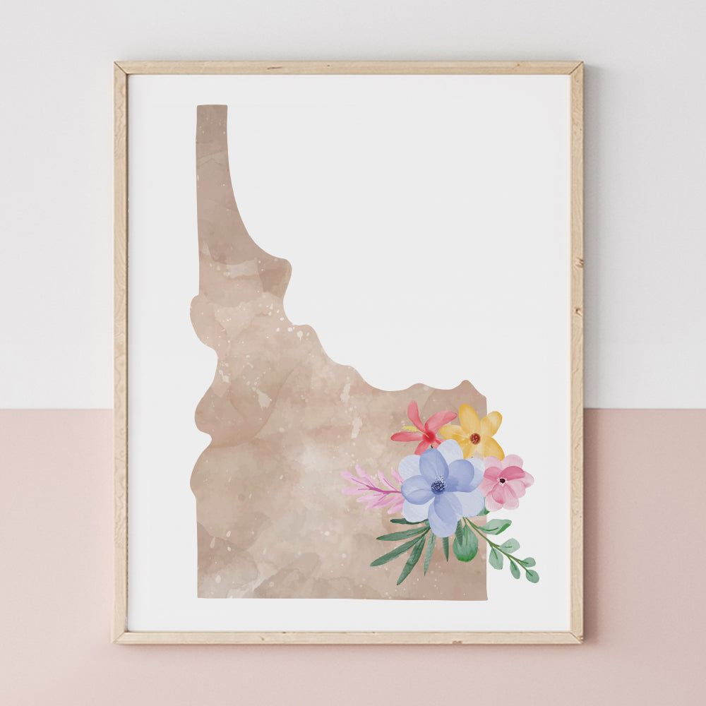 Idaho Floral Silhouette Art Print