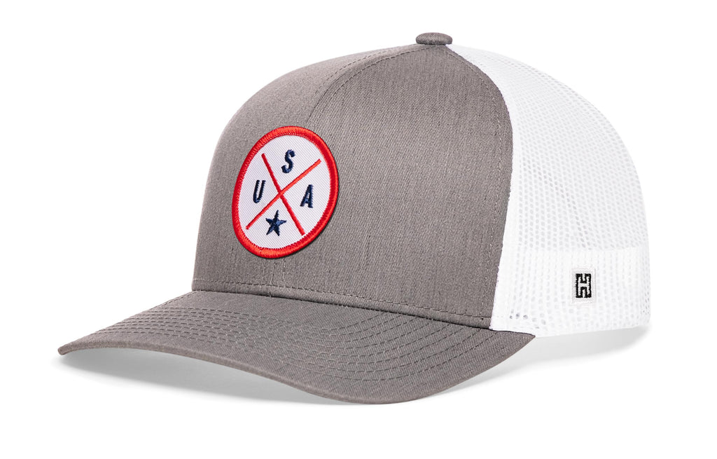 USA Trucker Hat  |  White-Red-Blue America Snapback