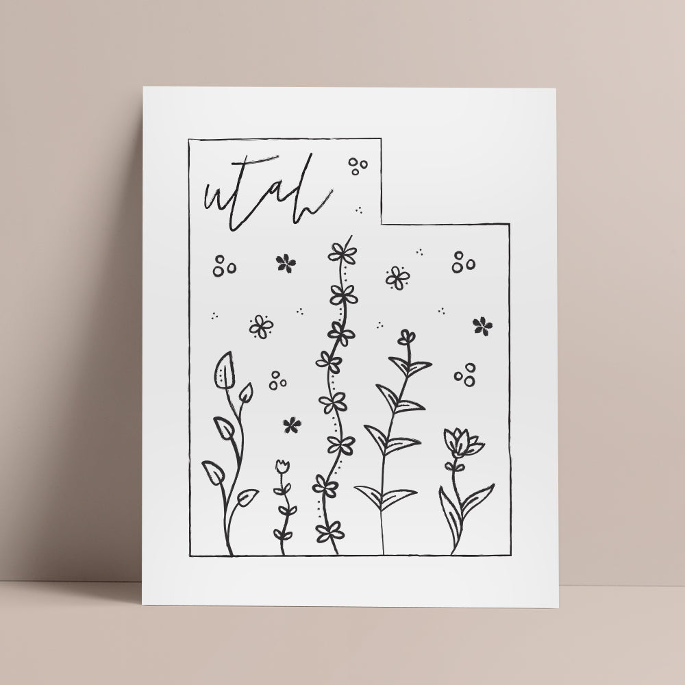 Botanical Borders: Utah Outline Poster