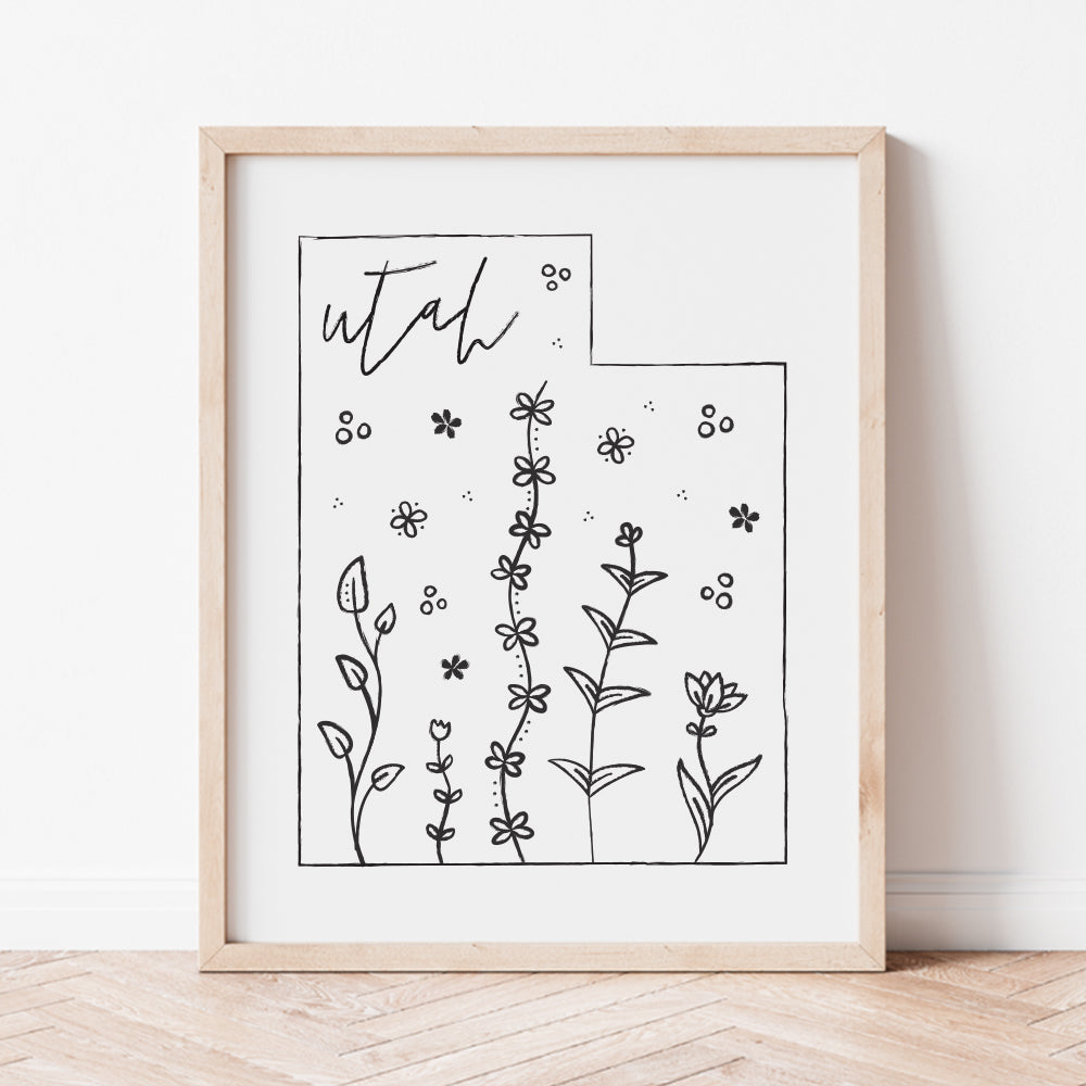 Botanical Borders: Utah Outline Poster