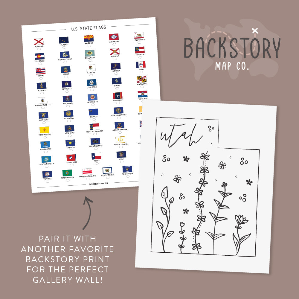 Botanical Borders: Utah Outline Poster