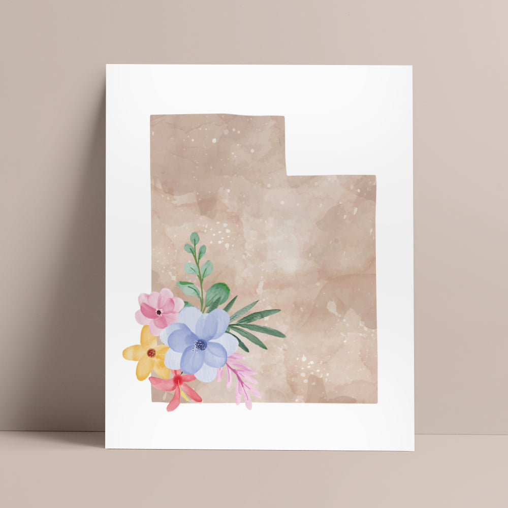 Utah Floral Silhouette Art Print
