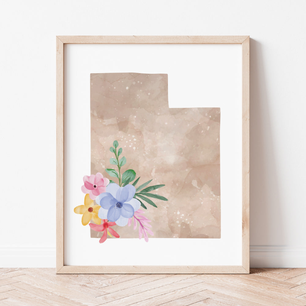 Utah Floral Silhouette Art Print