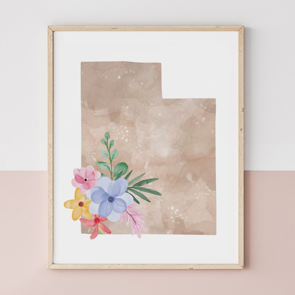 Utah Floral Silhouette Art Print